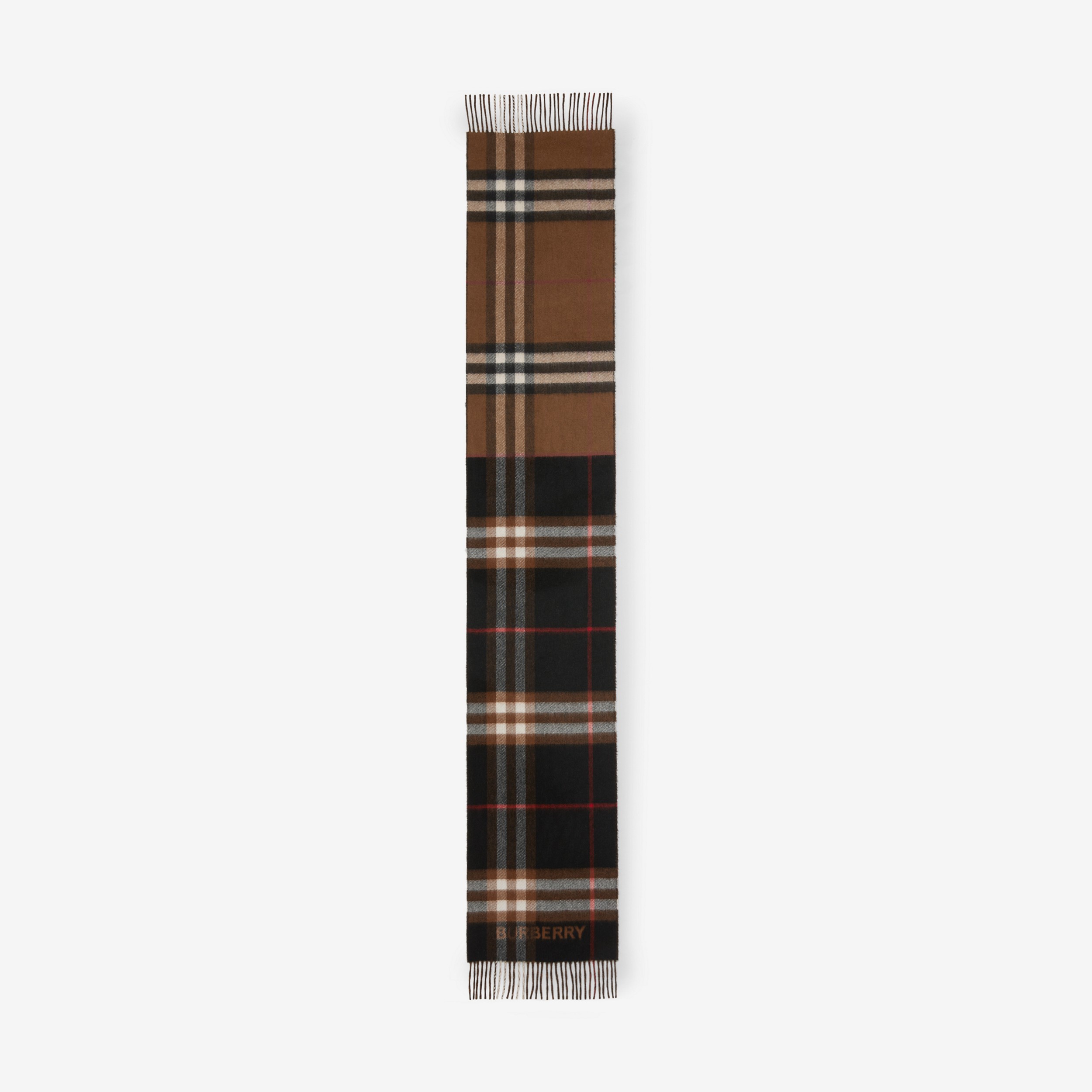 Contrast Check Cashmere Scarf in Dark Birch Brown/black | Burberry® Official - 3