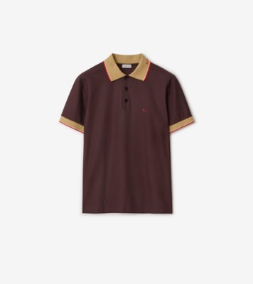 BURBERRYロゴディテール ウールコットン ポロシャツ ロゴカラー コットンポロシャツ (ワインレッド) - メンズ, コットン