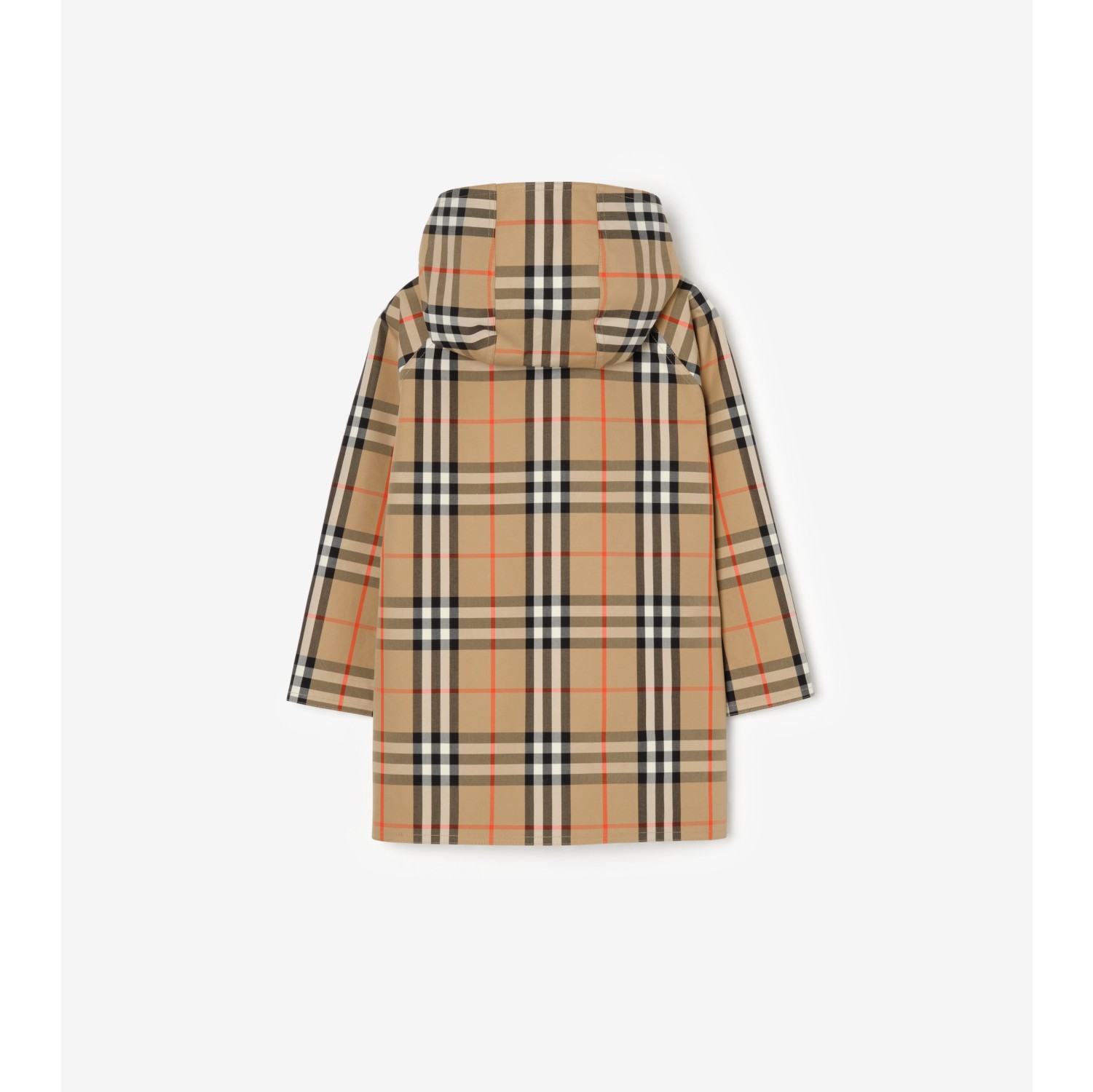 Check Cotton Hooded Coat in Sand beige | Burberry® Official
