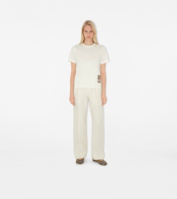 Check Label Cotton T-shirt in Chalk - Women | Burberry® Official