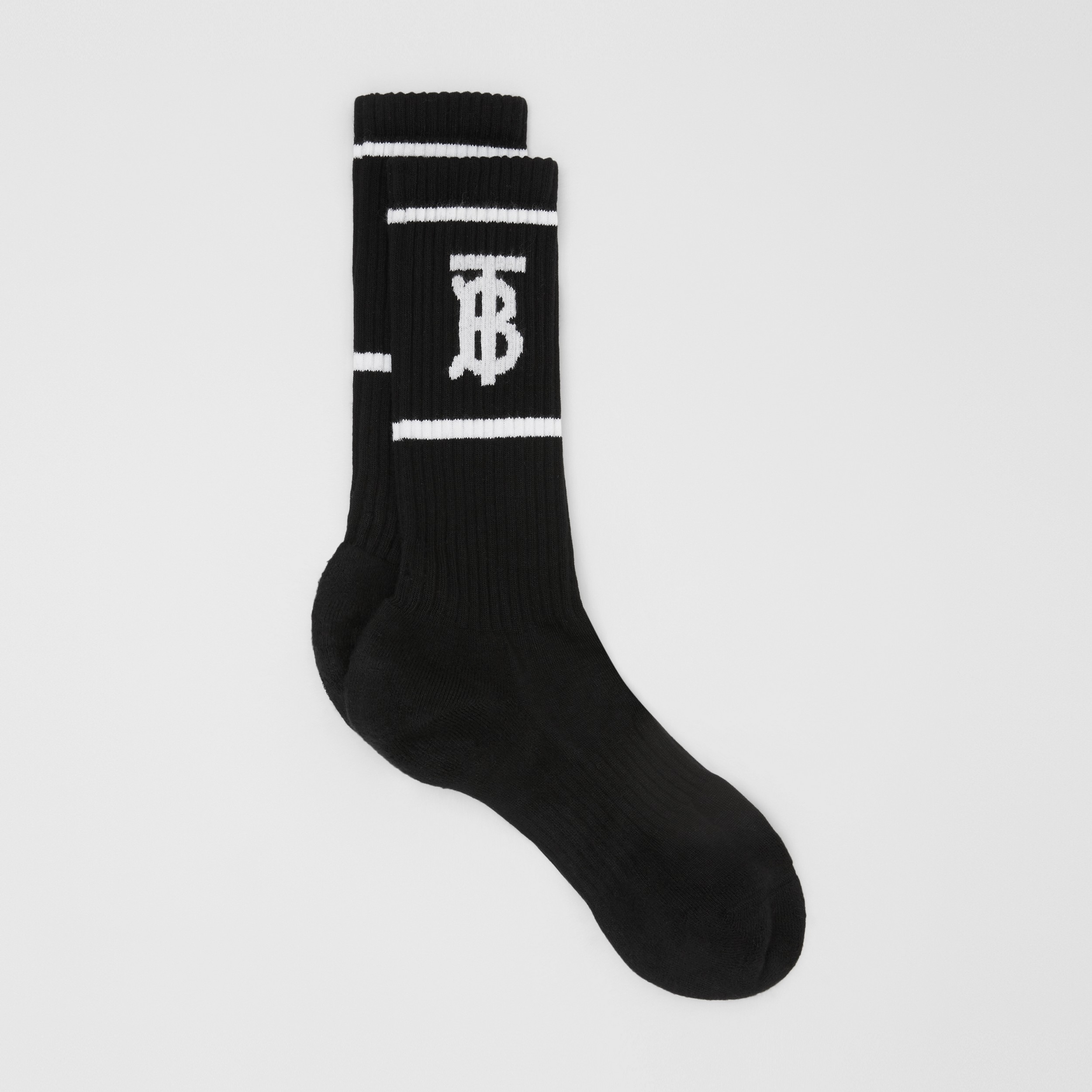 Monogram Motif Intarsia Cotton Blend Socks in Black | Burberry® Official - 3