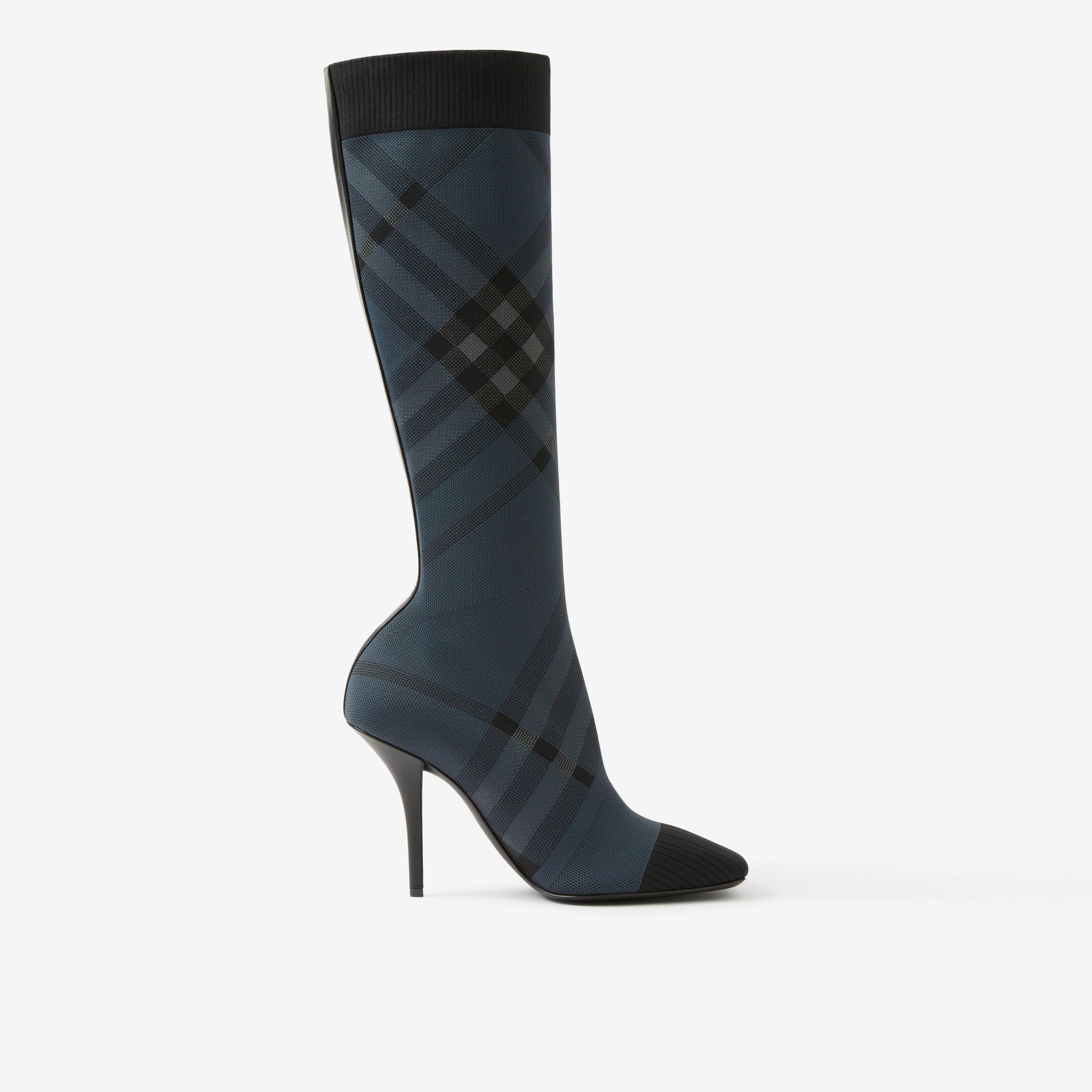 Knitted Check Sock Boots in Charcoal/grey - Women | Burberry® Official - 1