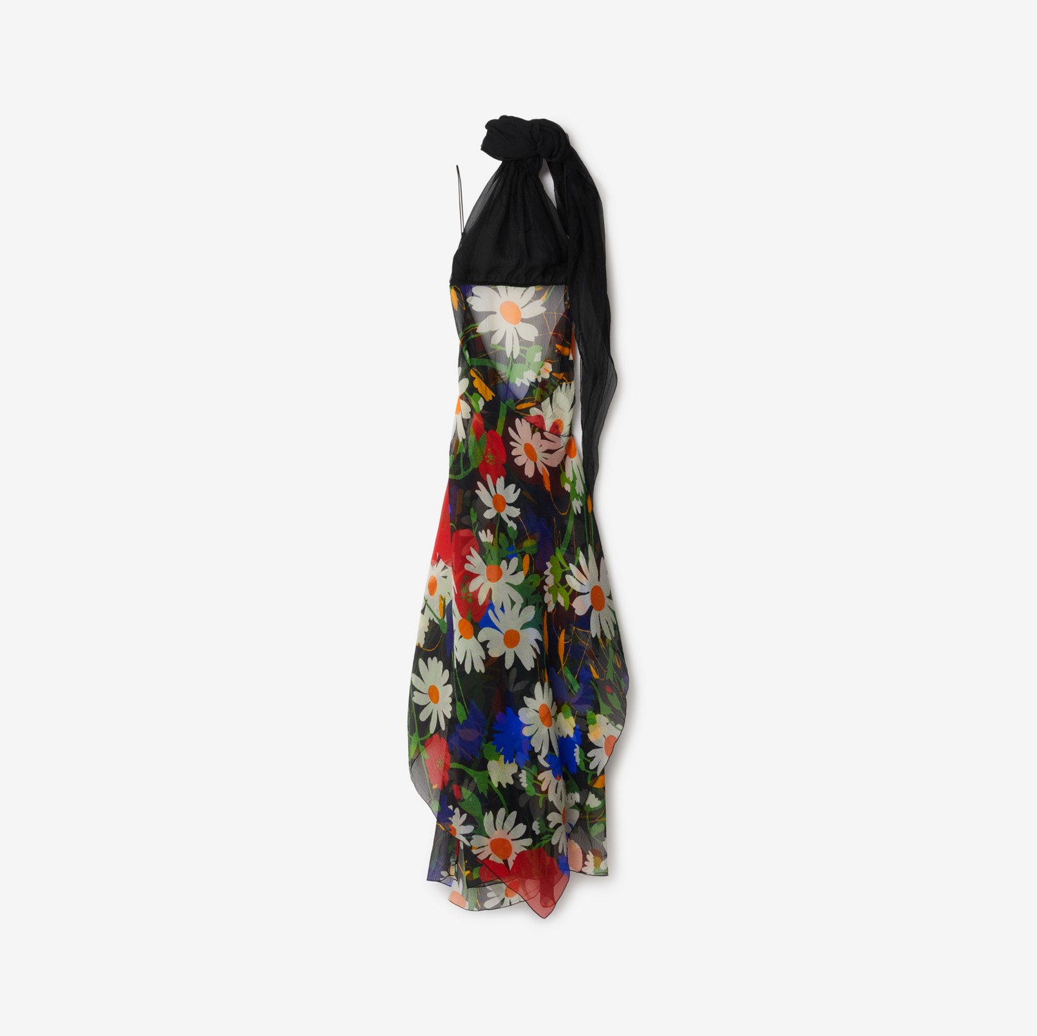 Vestido em mescla de seda com estampa de jardim de flores