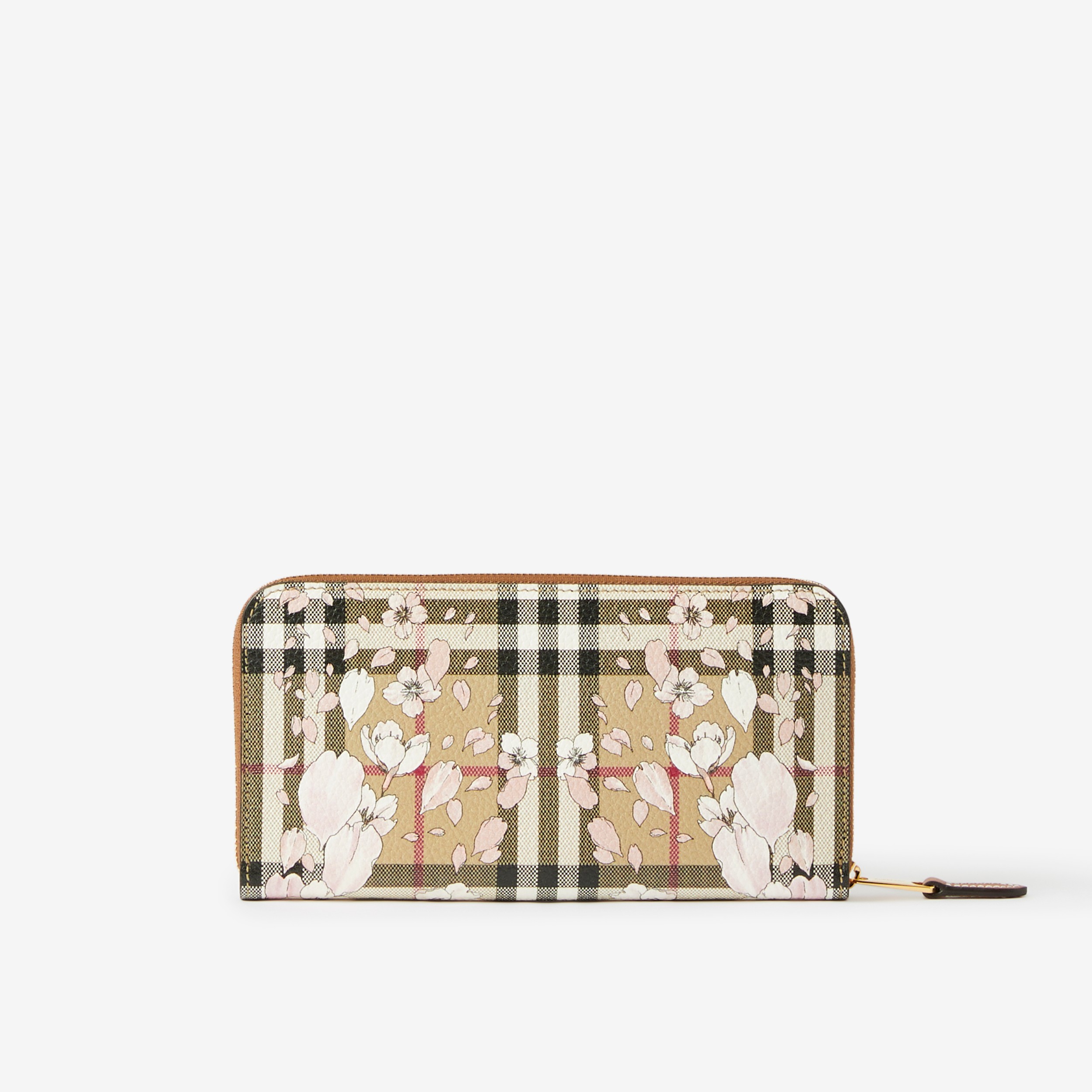 Floral Check Print Leather Ziparound Wallet in Archive Beige - Women | Burberry® Official - 3