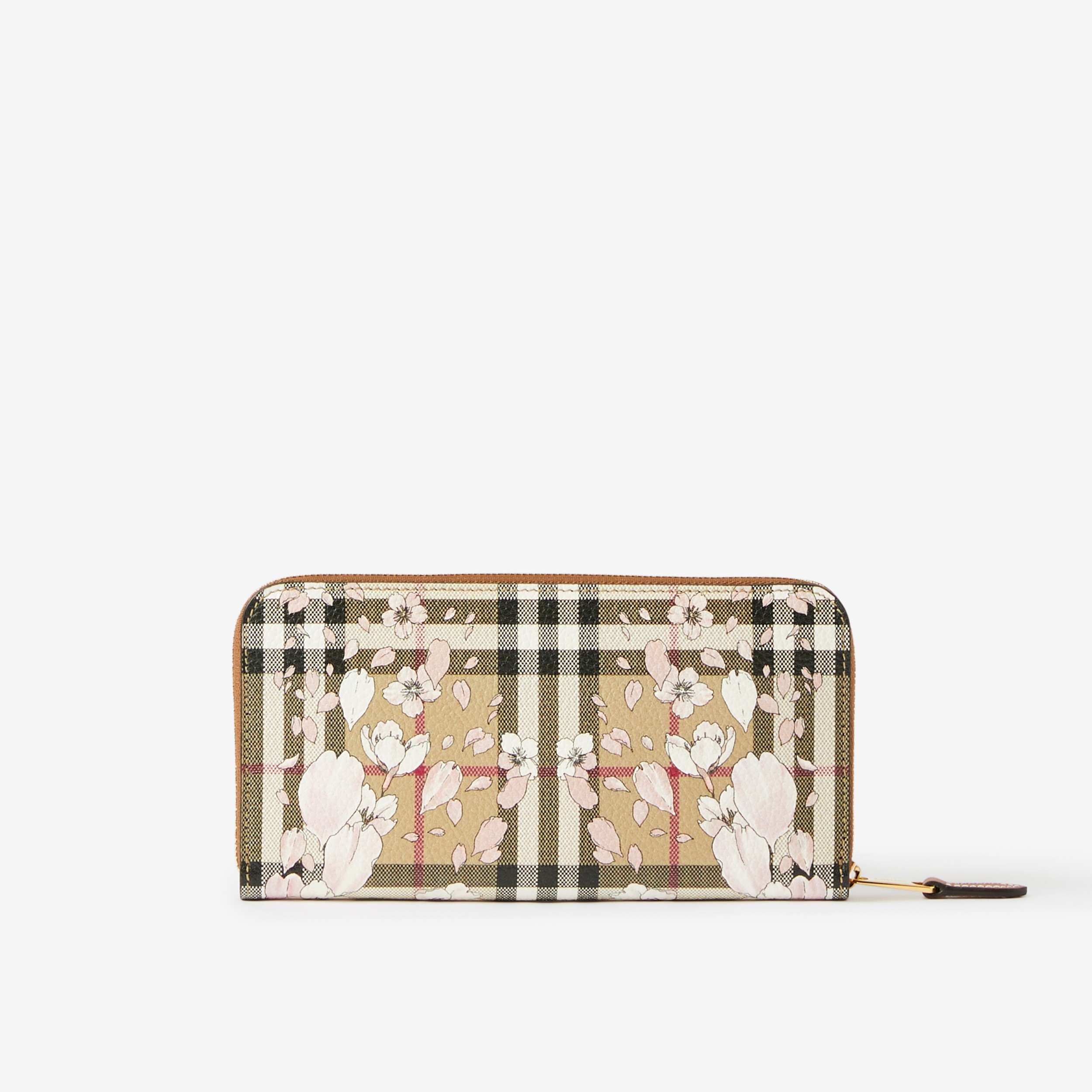 Floral Check Print Leather Ziparound Wallet in Archive Beige - Women |  Burberry® Official