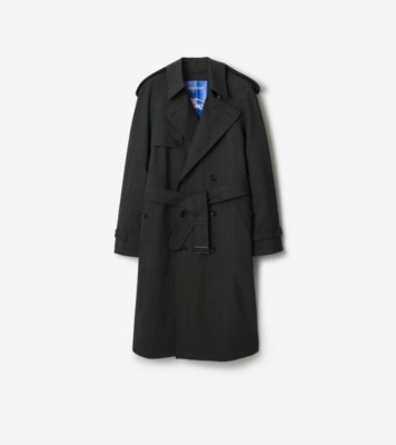 Long Bonded Stretch Wool Trench Coat in Onyx grey melange - Men