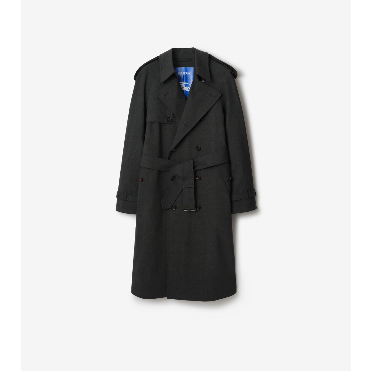  Check Long Bonded Stretch Wool Trench Coat