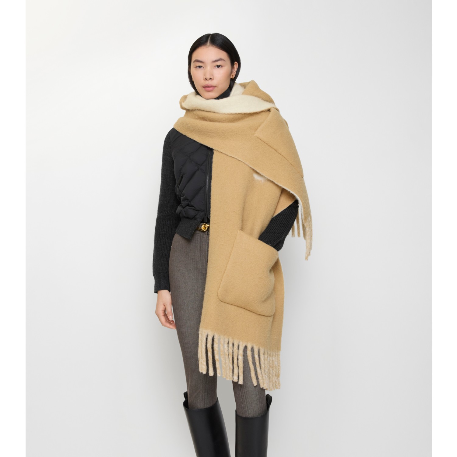 로고 알파카 울 블렌드 후드 스카프