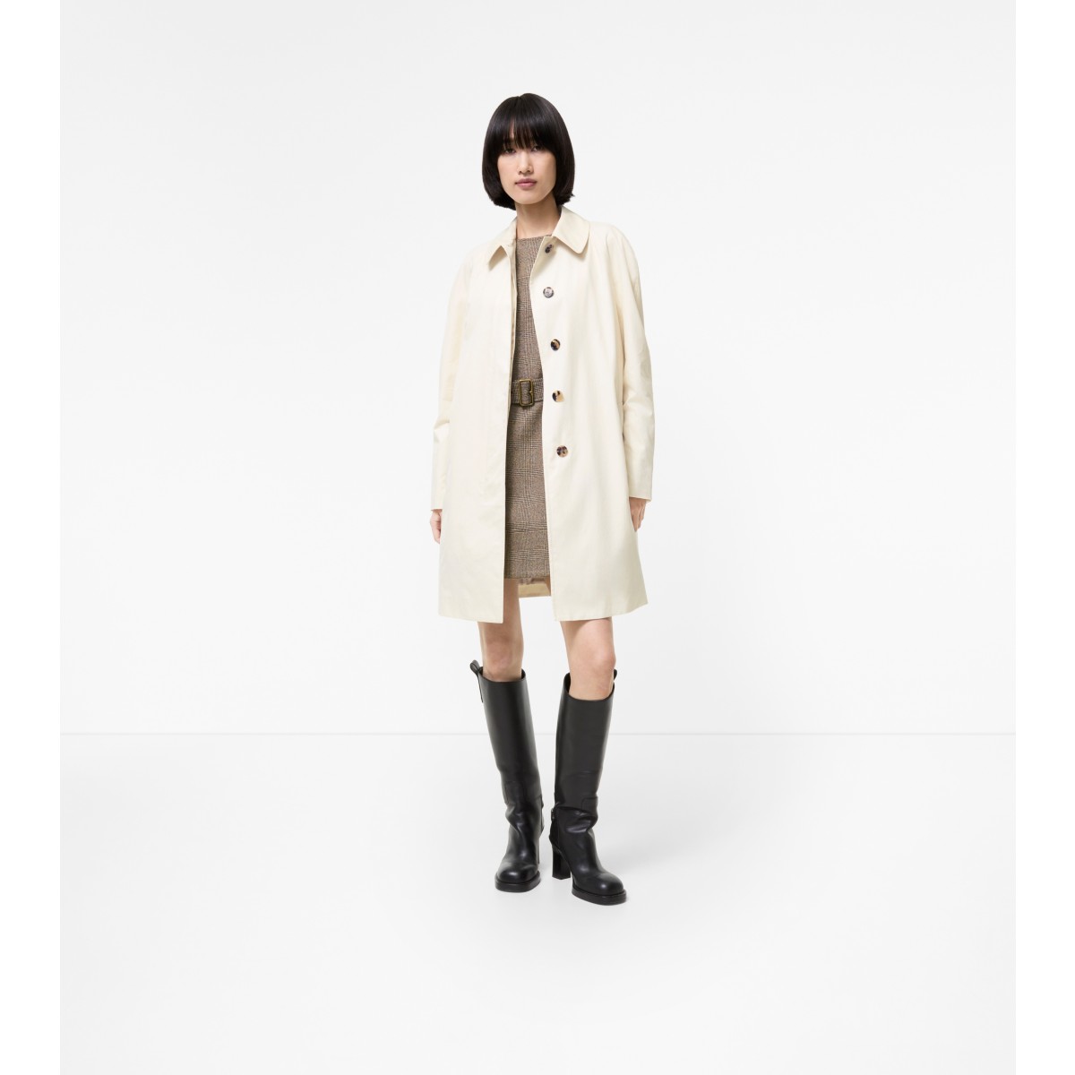  Check Mid-length Ruched Gabardine Car Coat