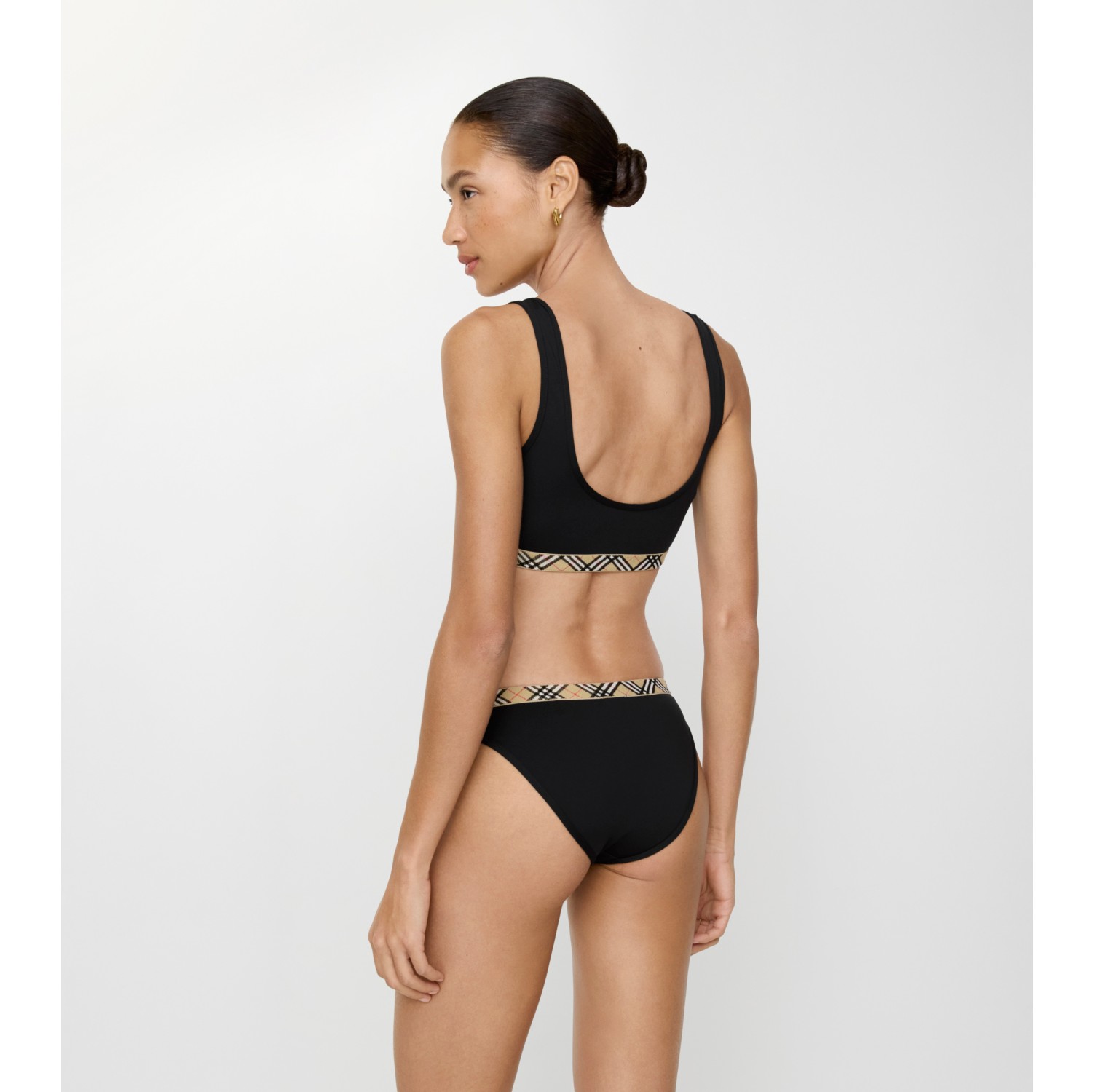 Check Trim Bikini Top in Black - Women, Nylon | Burberry® Official