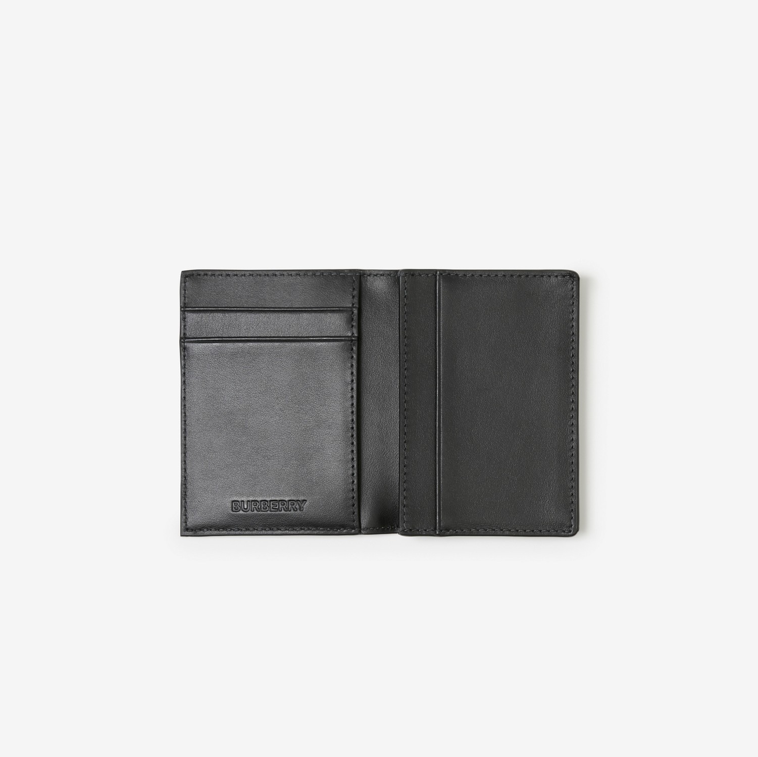 Check and Leather Folding Card Case in Charcoal - Men | Burberry® Official