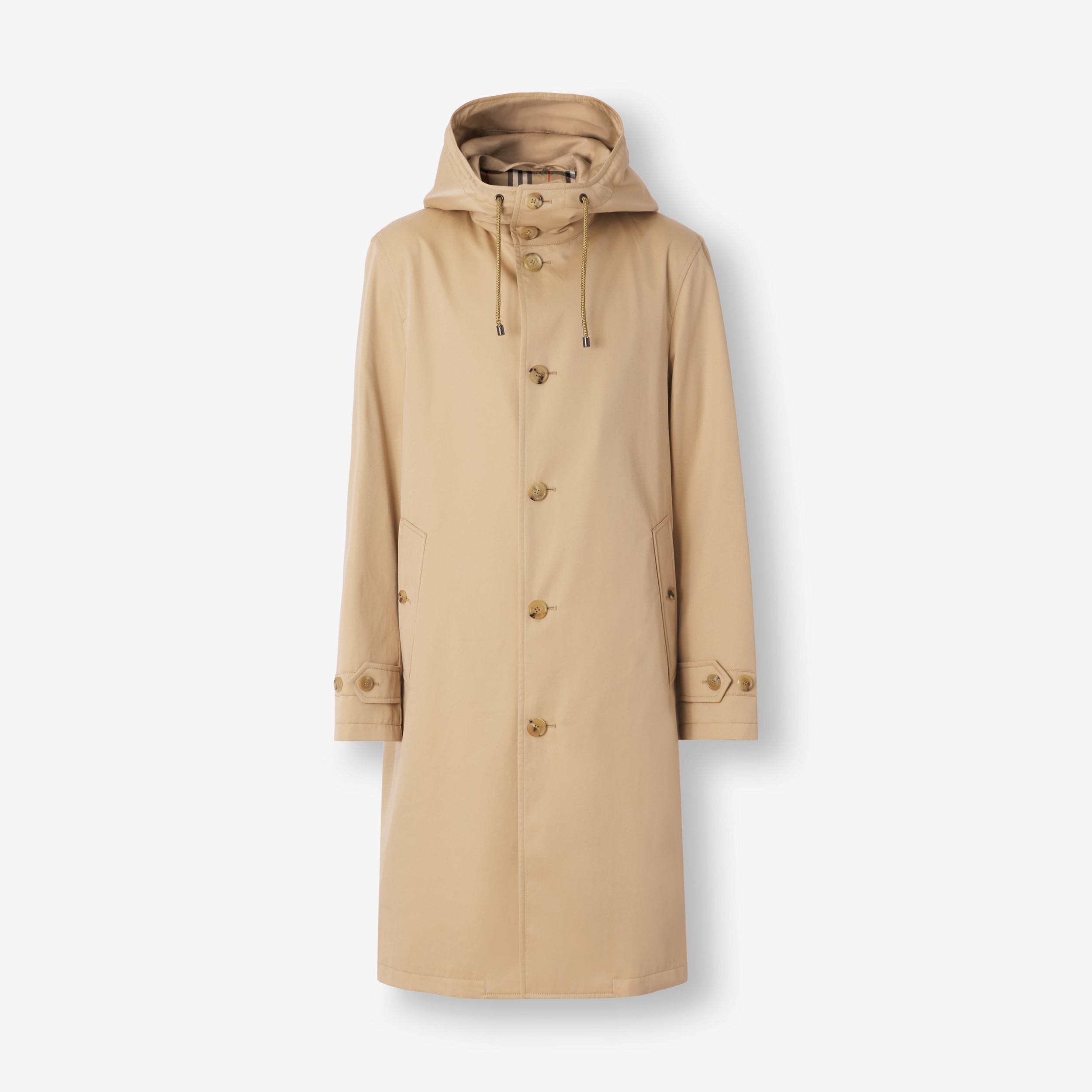 Car coat com capuz de gabardine de algodão (Mel) - Homens | Burberry® oficial - 1