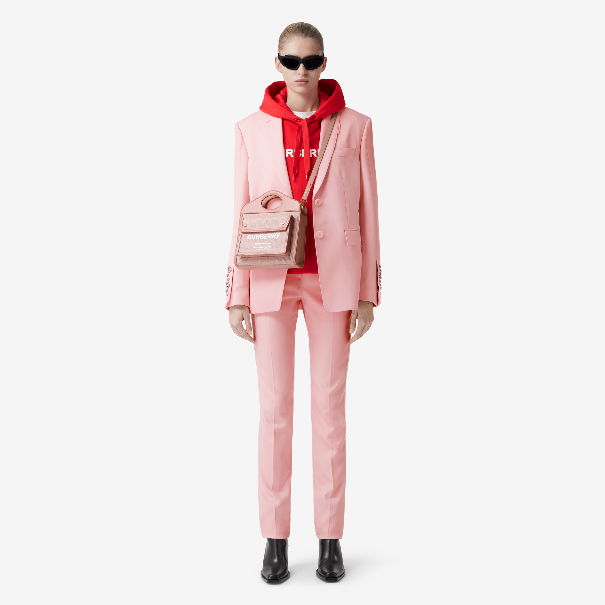 Mini sac Pocket en toile de coton et cuir (Rouge Vif/rose Mat) - Femme | Site officiel Burberry® - 4