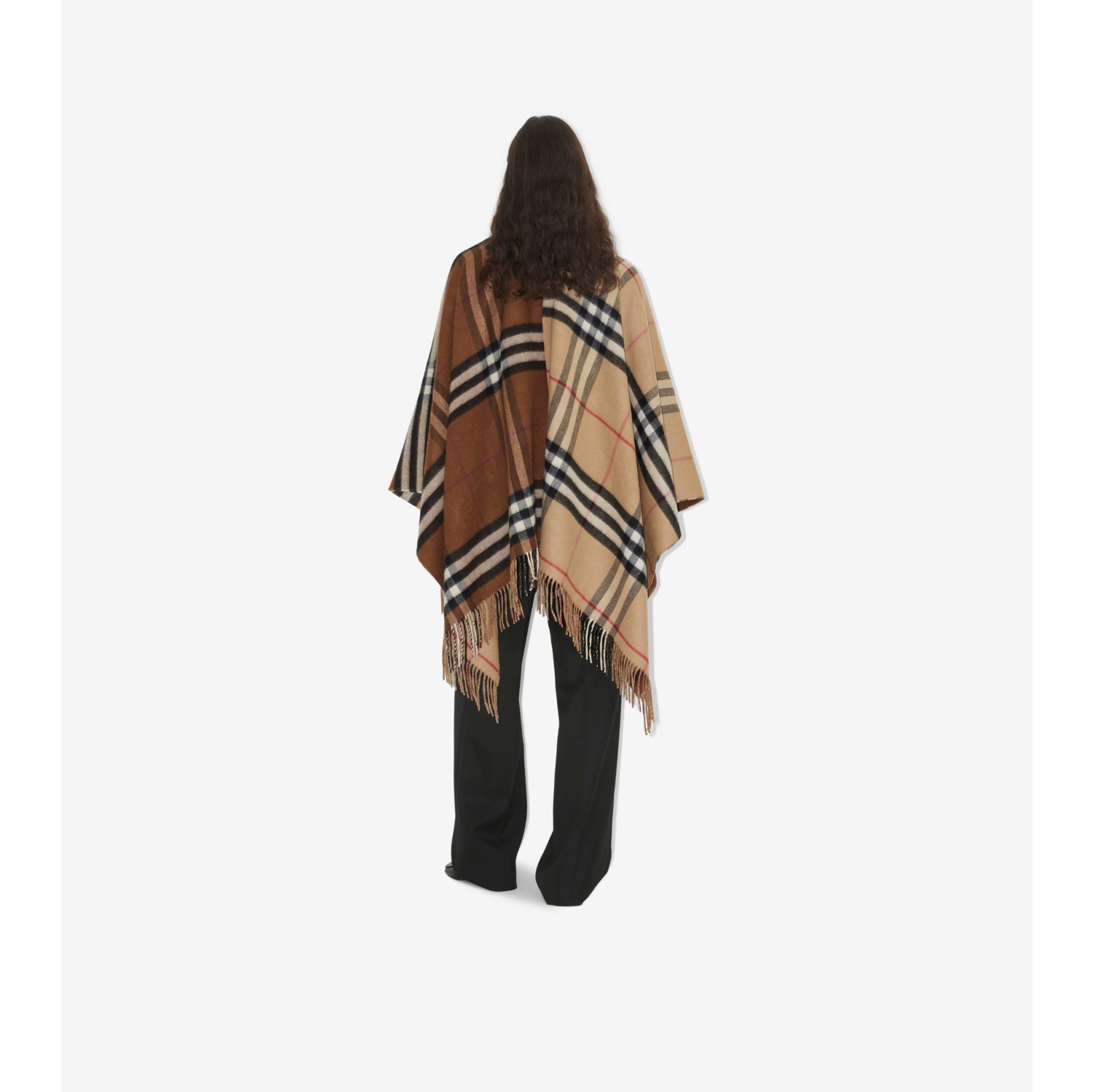 Contrast Check Wool Cashmere Cape