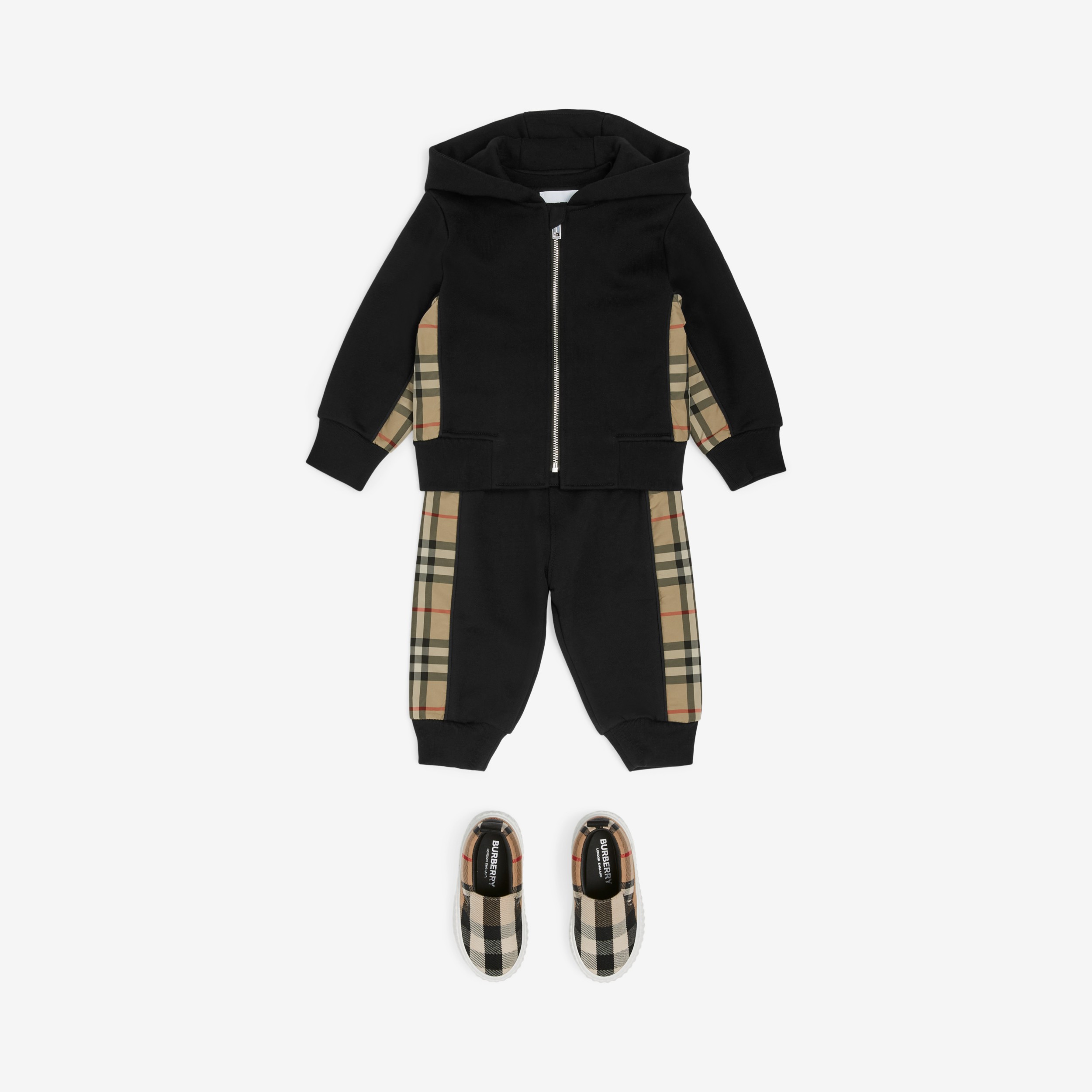 Check Panel Cotton Zip Hoodie in Black - Children | Burberry® Official - 4