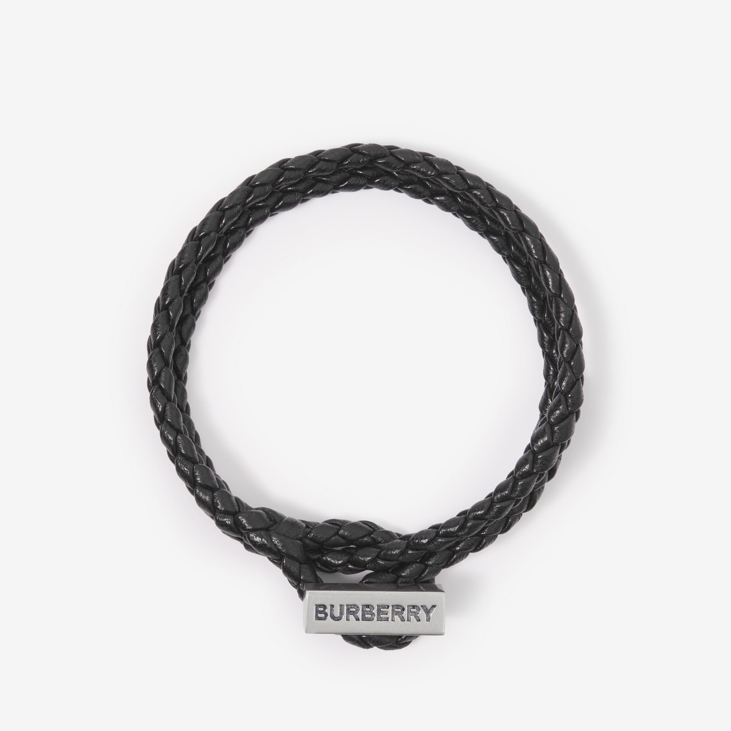 Bracelet en cuir tressé avec logo gravé (Acier Vintage/noir) - Homme | Site officiel Burberry® - 2