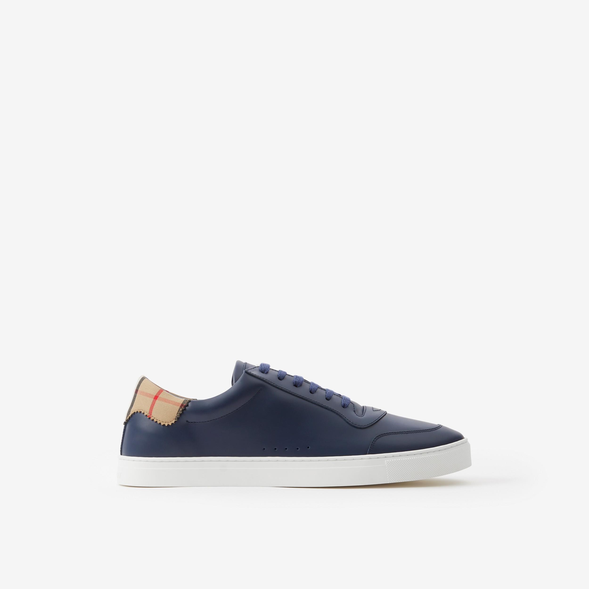 Leather and Check Cotton Sneakers in Navy/archive Beige - Men | Burberry® Official - 1