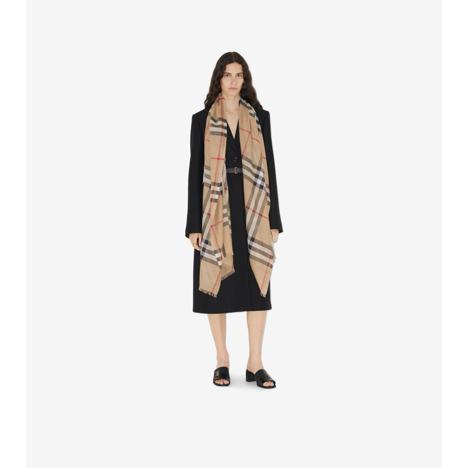 チェック ウールシルク スカーフ (アーカイブベージュ), ウール, シルク | Burberry®公式サイト