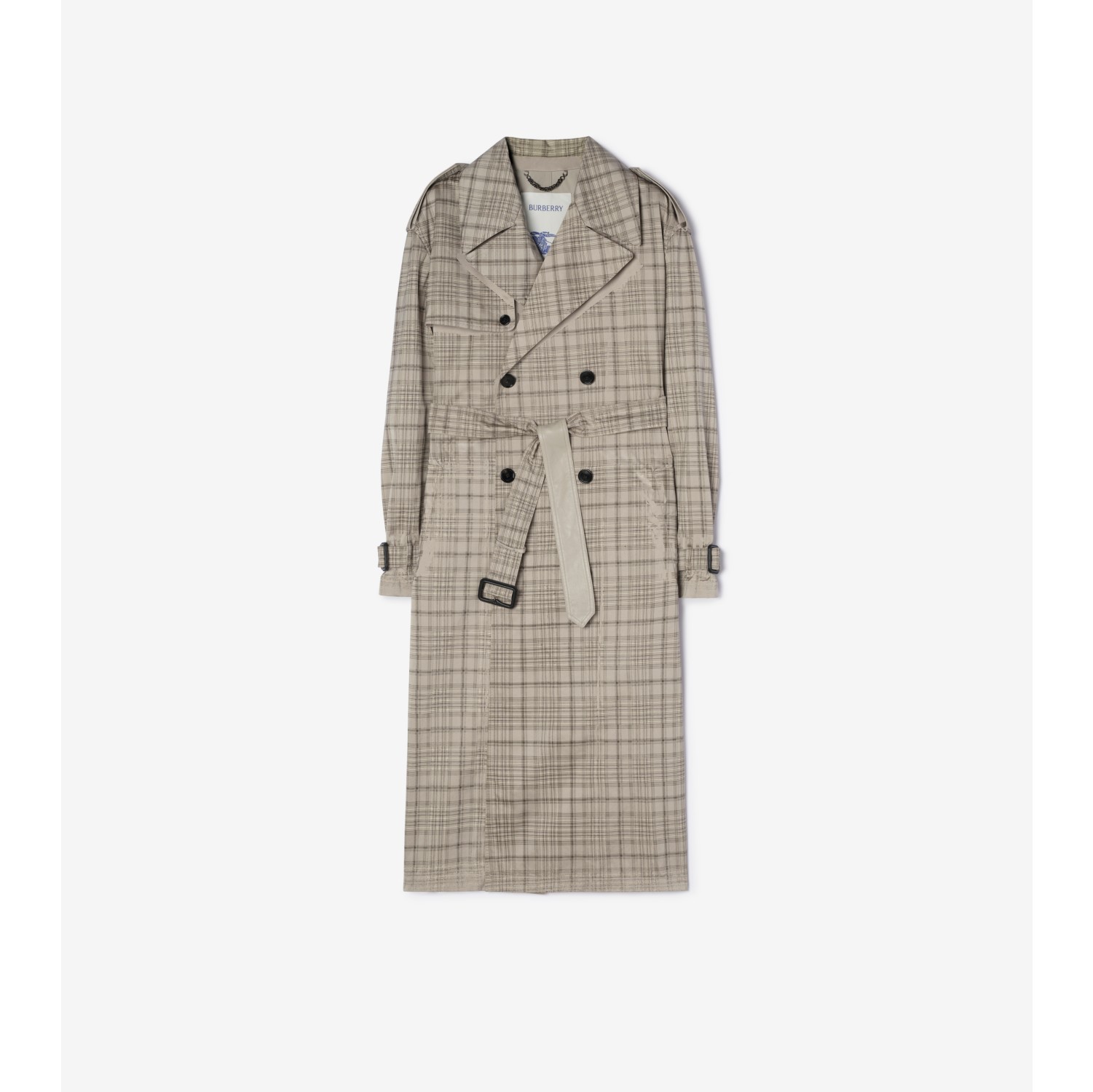 Long Check Nylon Cotton Hoxton Trench Coat