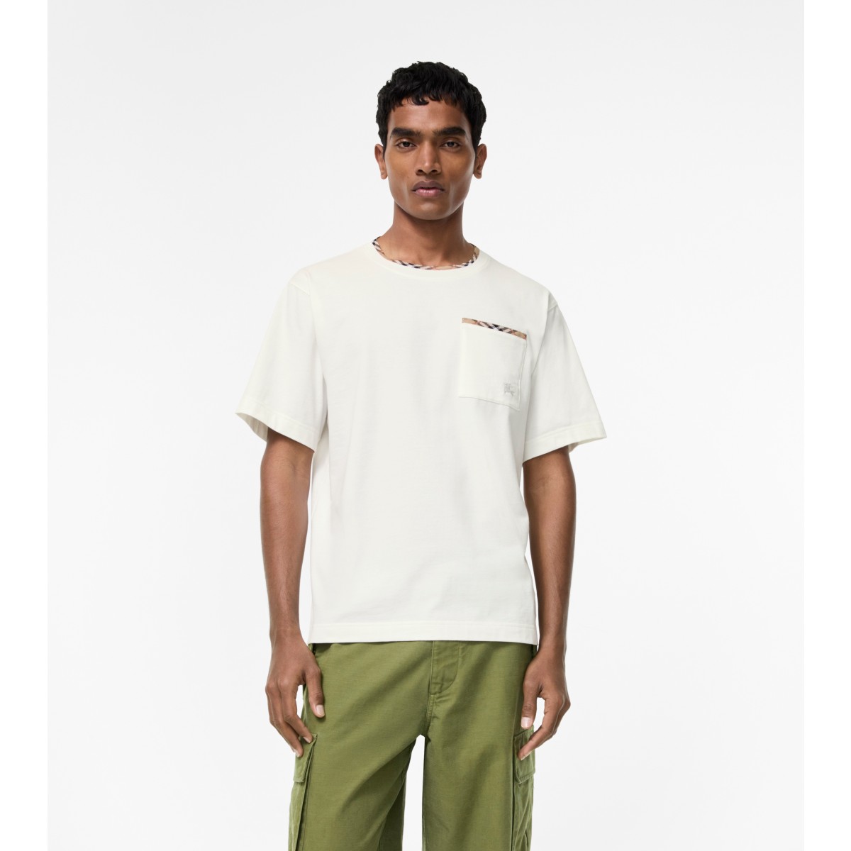  Check Trim Cotton T-shirt