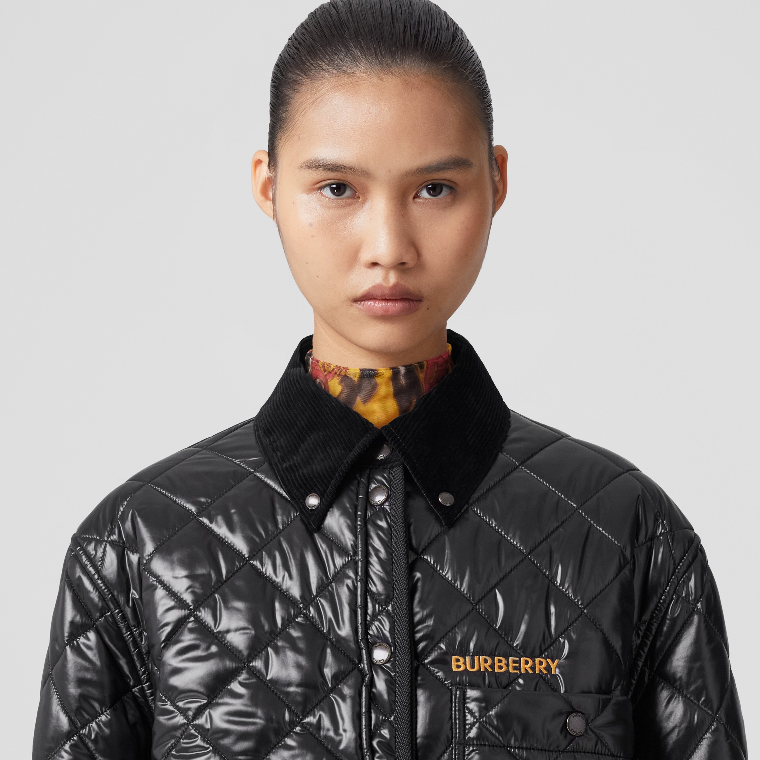 Corduroy Collar Diamond Quilted Jacket in Black - Women | Burberry® Official - 2