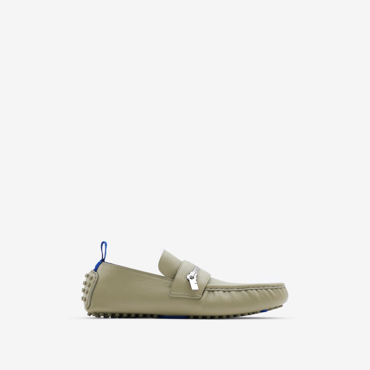 Shop Burberry Leather Motor Low Loafers In Laurel