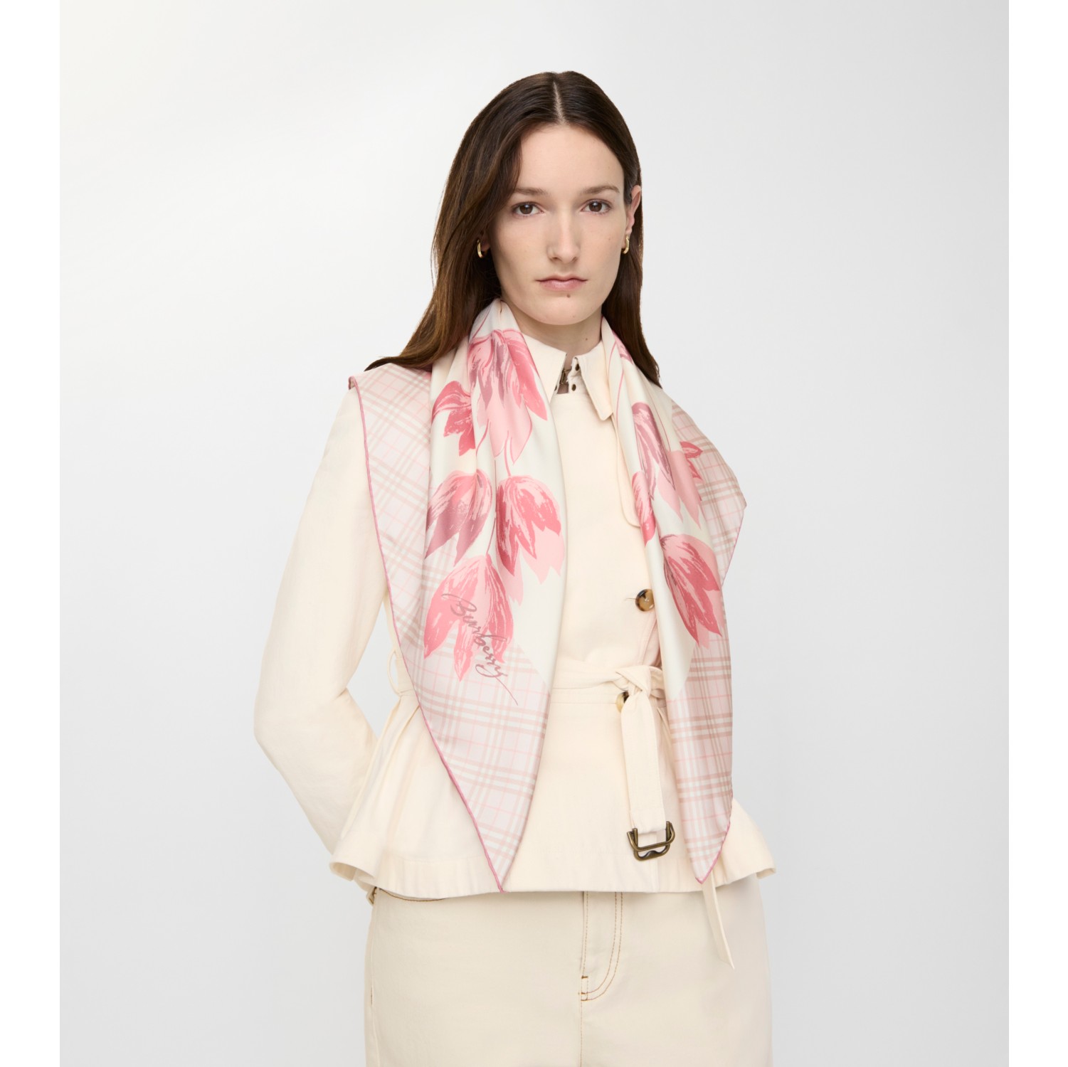 Tulips Silk Scarf in Quartz pink | Burberry® Official