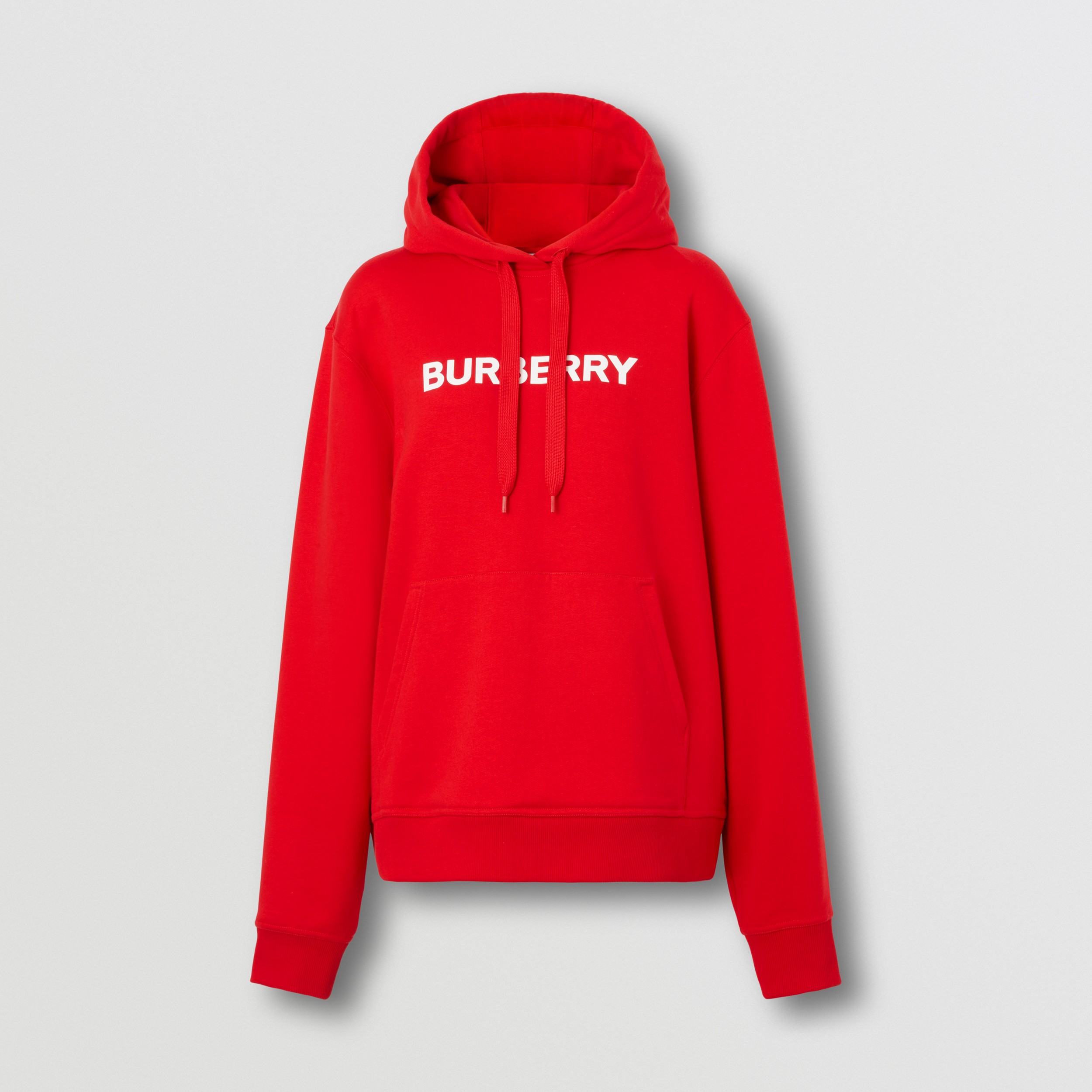 Logo Print Cotton Hoodie in Bright Red - Women | Burberry® Official - 4