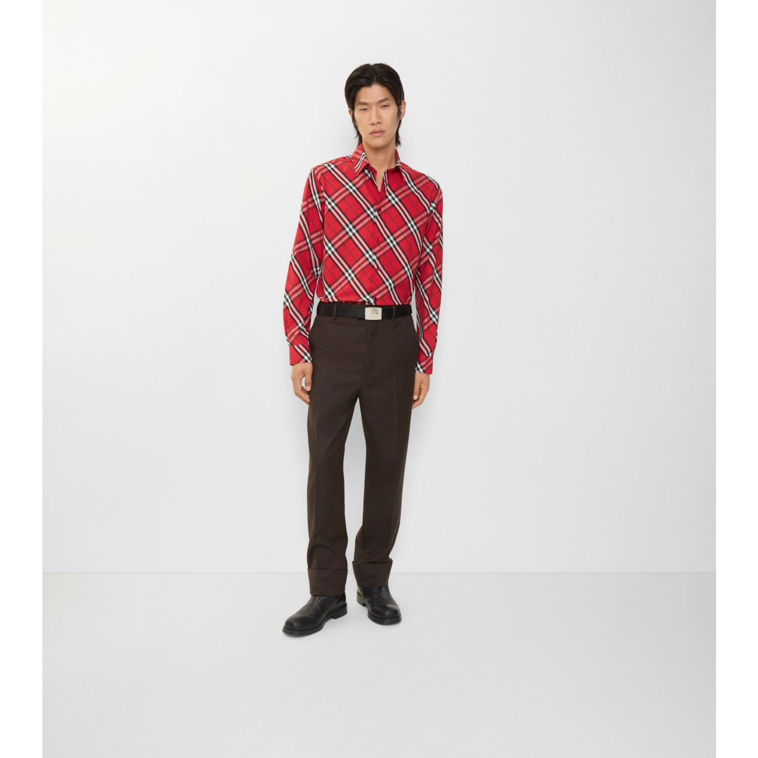 Relaxed Fit Check Cotton Shirt in Post red - Men | Burberry® Official