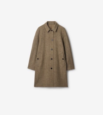 ロング リバーシブル ヘリンボーン ウールカーコート (クレイ