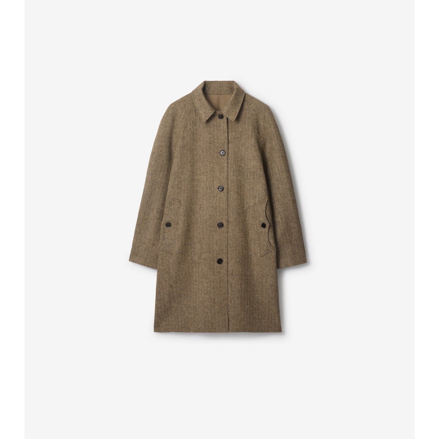 Long Reversible Herringbone Wool Car Coat