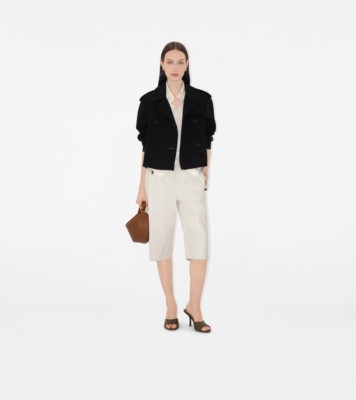 Cropped Gabardine Trench Jacket in Black - Women, Cotton