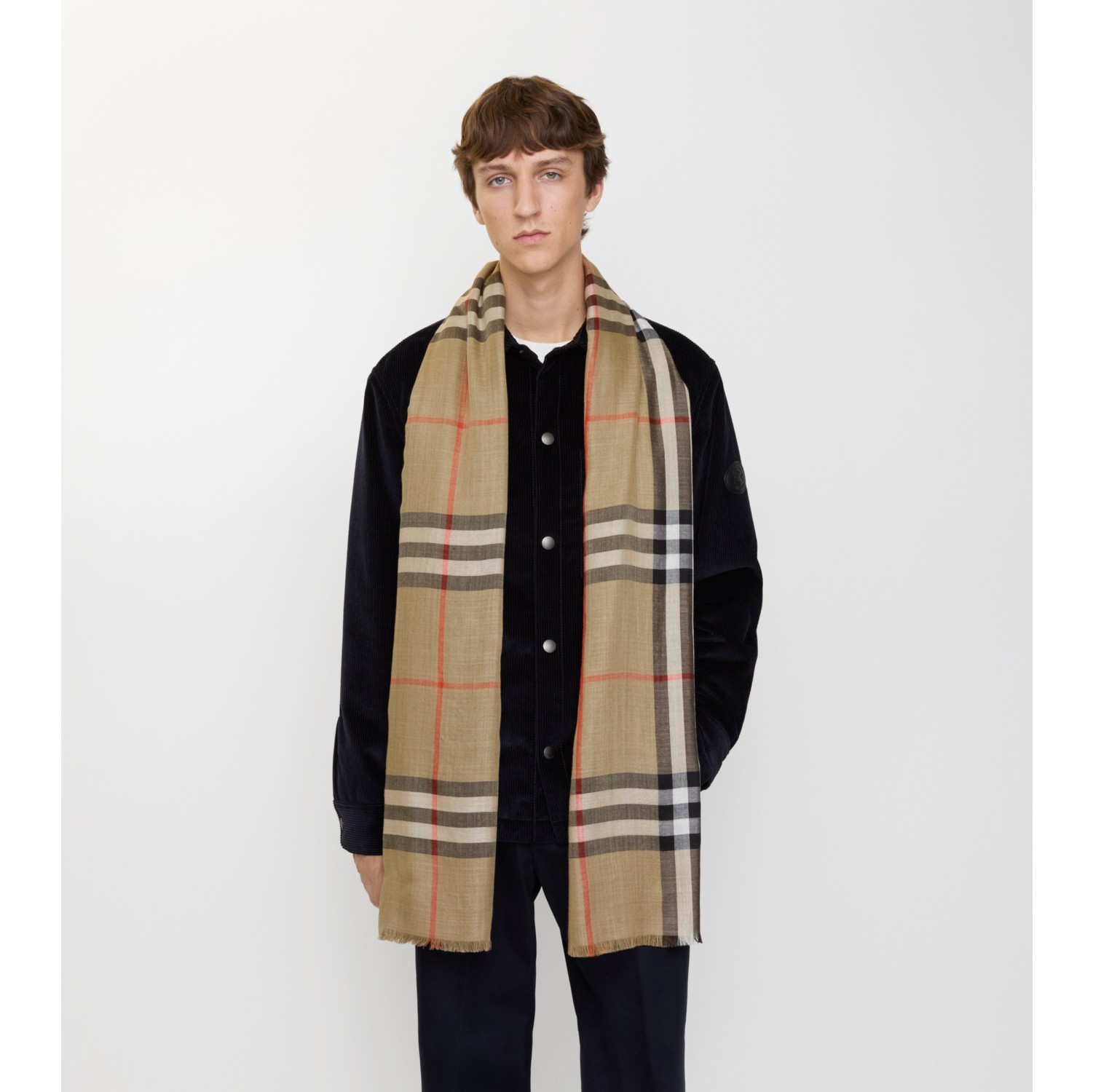 Reversible Check Wool Silk Scarf