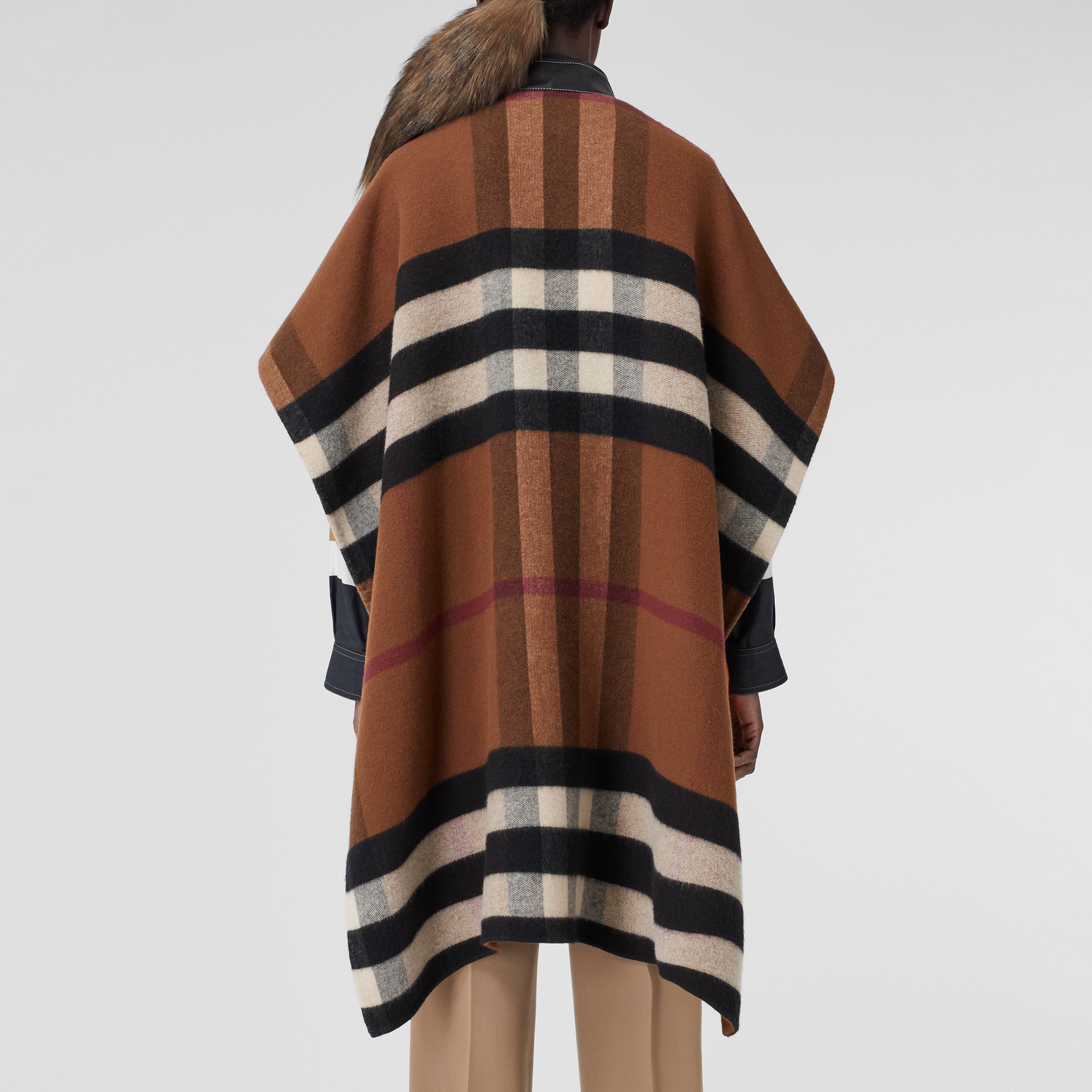 Check Cashmere Zip-front Cape in Dark Brown - Women | Burberry® Official - 3