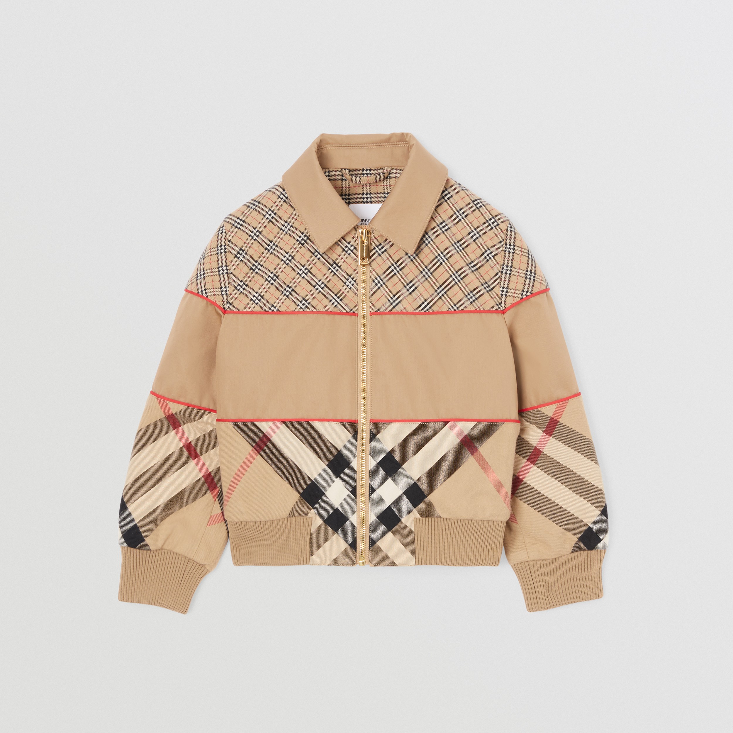Contrast Check Panel Cotton Harrington Jacket in Archive Beige | Burberry® Official - 1