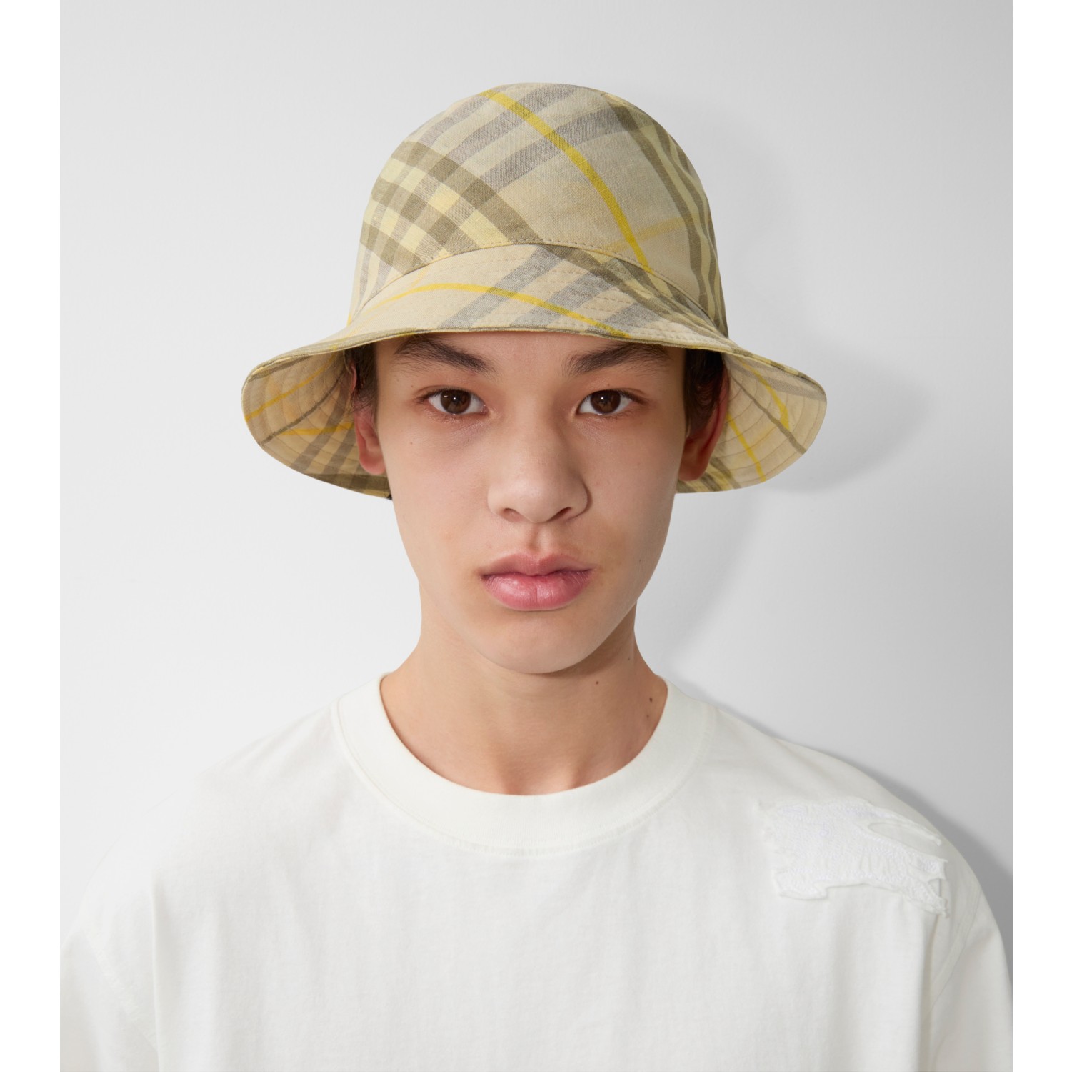 Check Linen Bucket Hat in Wheat - Men | Burberry® Official