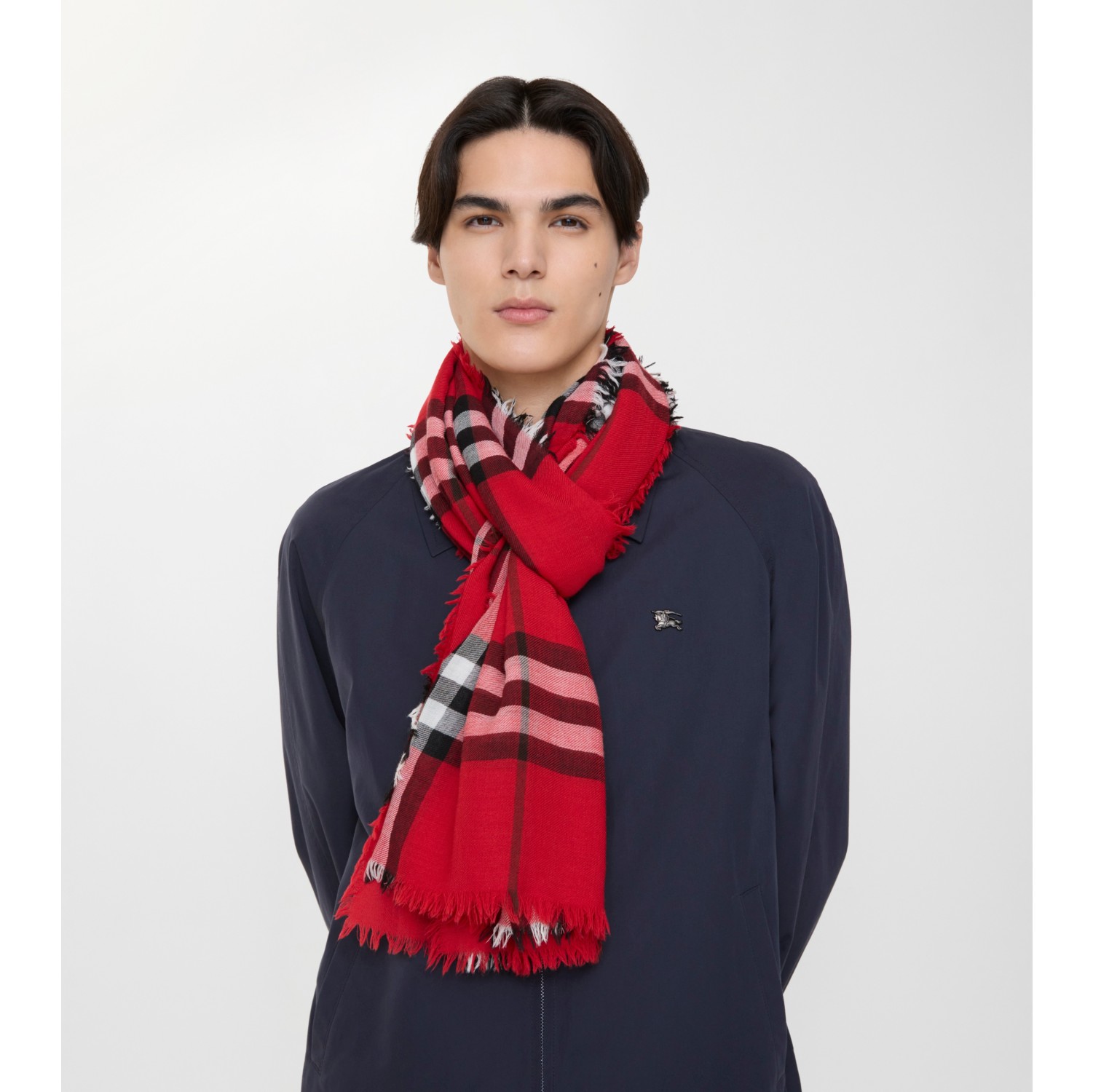 Wide Check Wool Scarf in Post red | Burberry® Official
