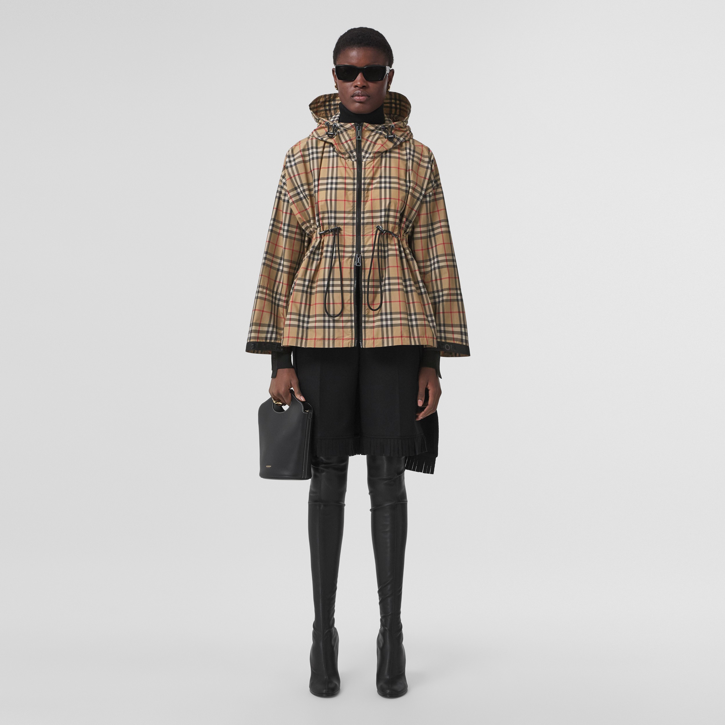 Logo Tape Vintage Check Hooded Jacket in Archive Beige - Women | Burberry® Official - 1