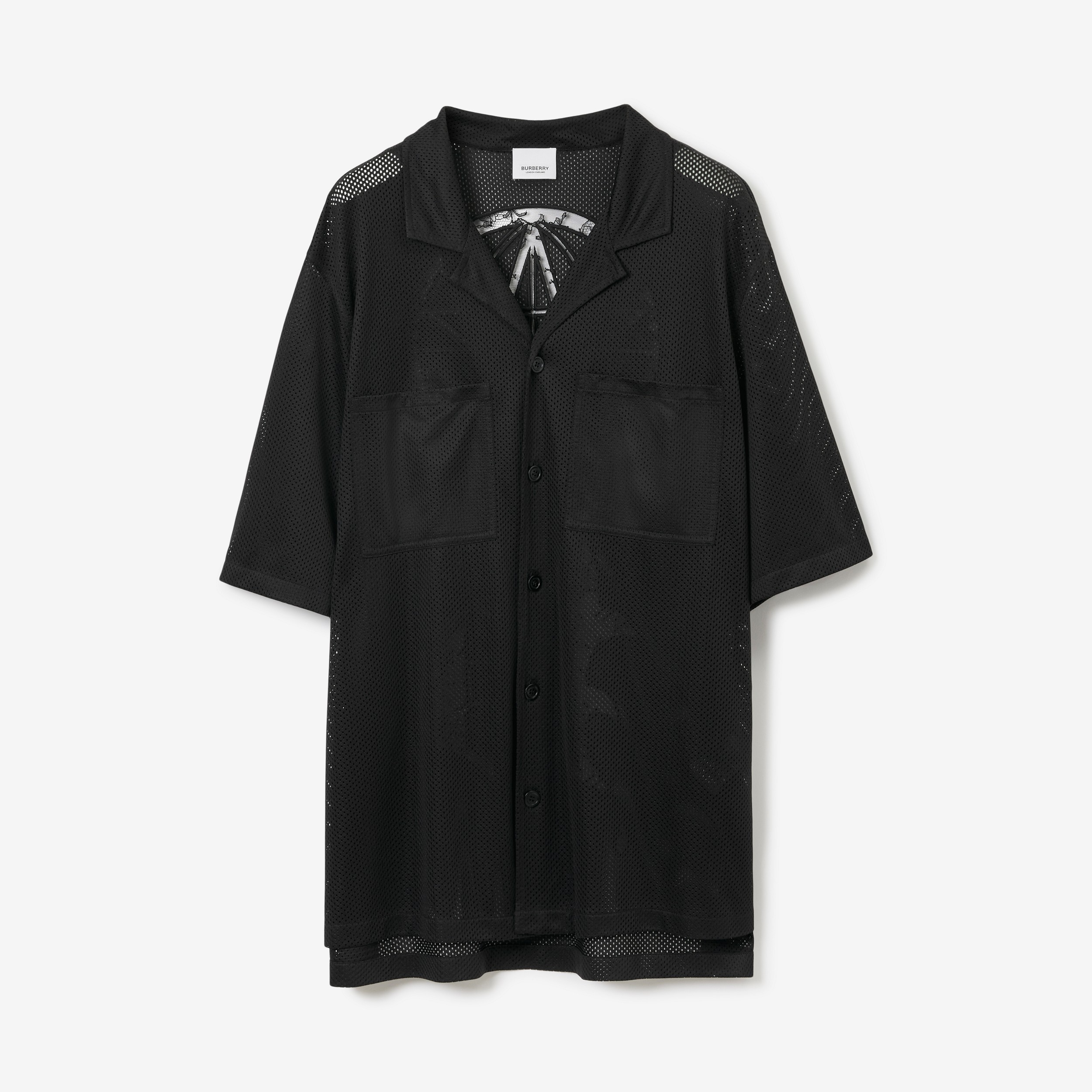Camisa pijamera en malla con motivo de estilo universitario (Negro) - Hombre | Burberry® oficial - 1