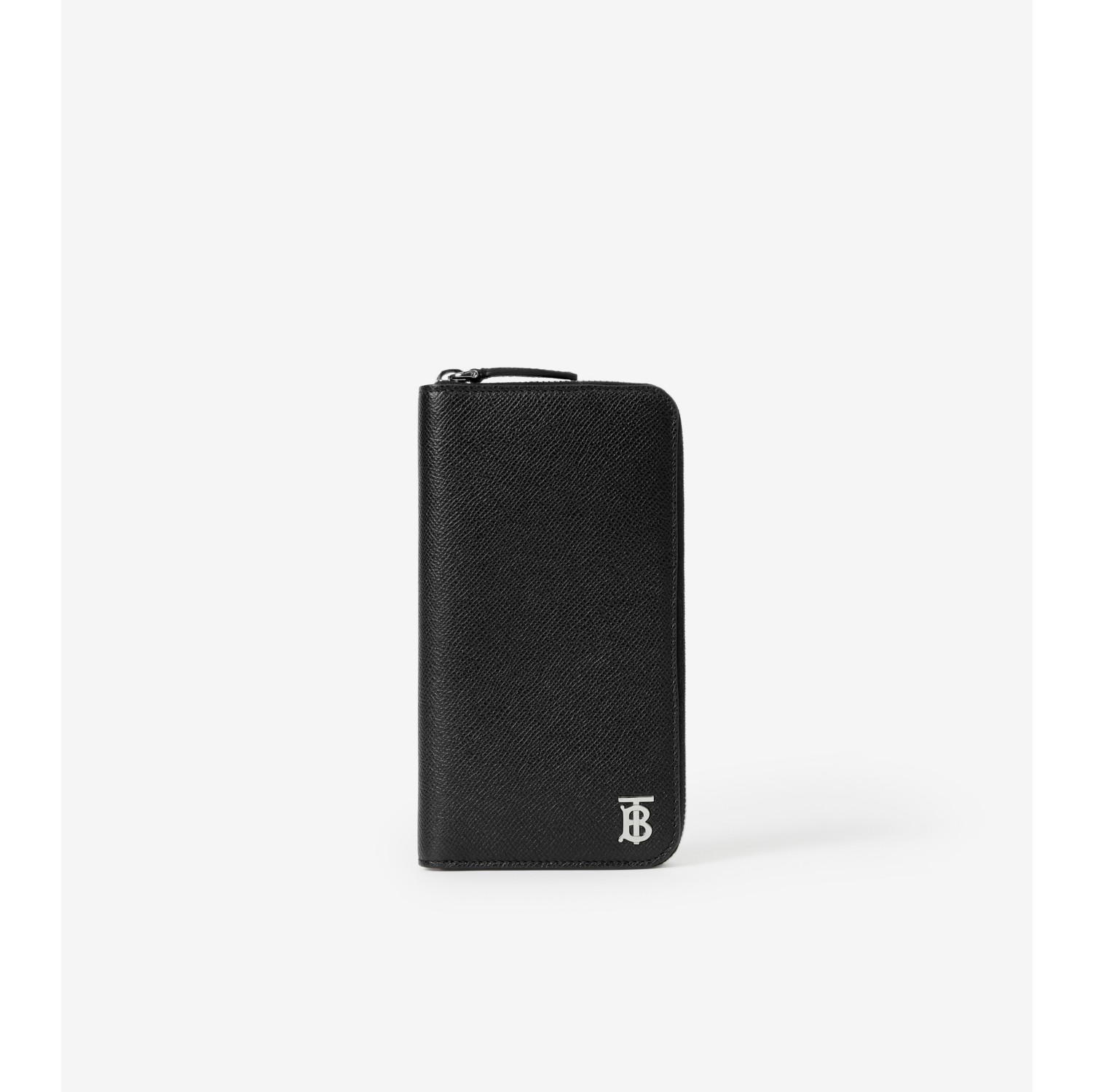 Grainy Leather TB Zip Card Case in Black - Men