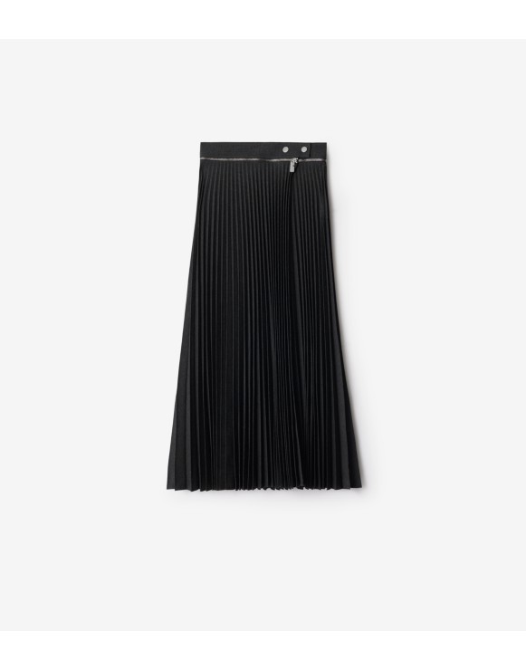 Pleated Stretch Wool Skirt