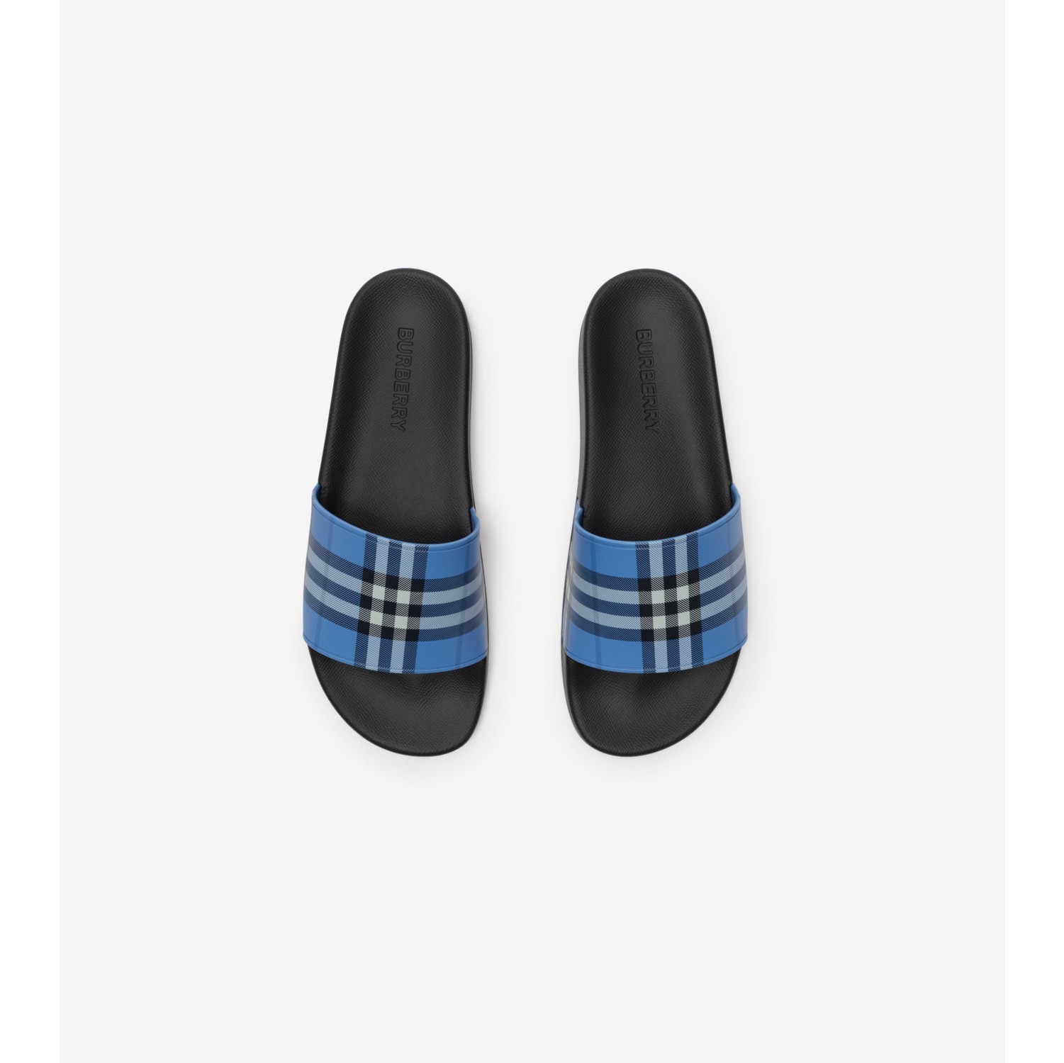 Check Slides in Cornflower blue - Men | Burberry® Official