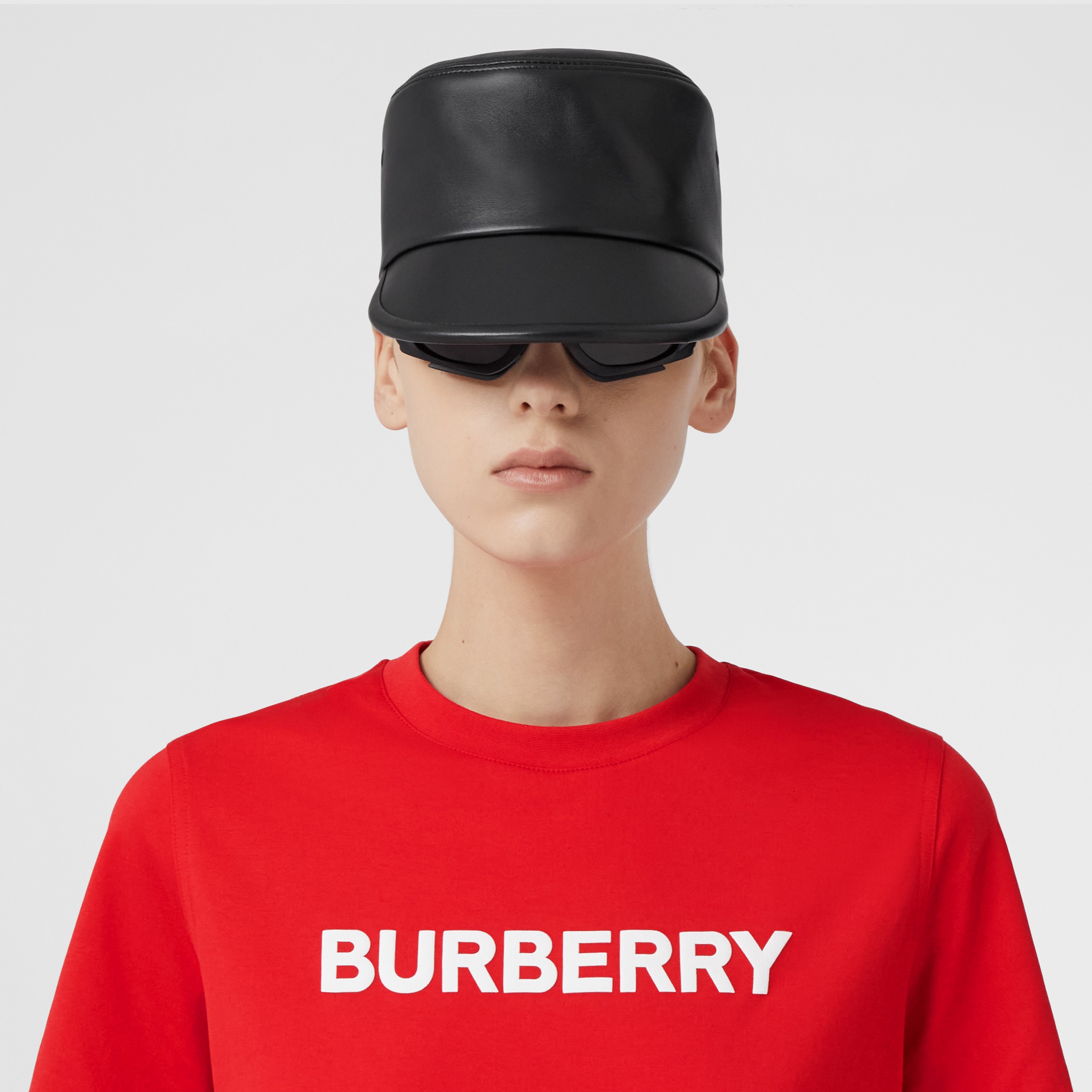 Logo Print Cotton T-shirt in Bright Red - Women | Burberry® Official - 2