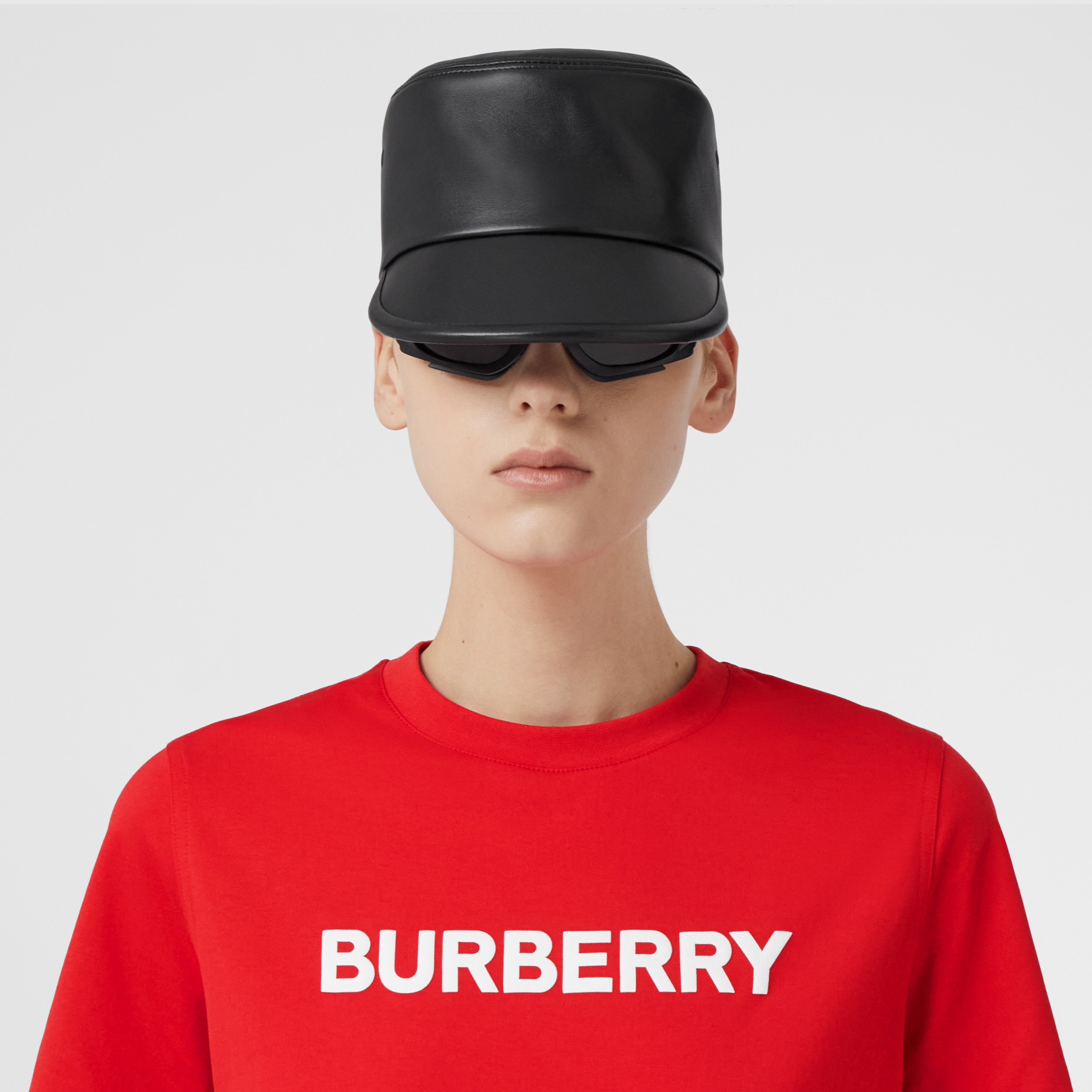 Logo Print Cotton T-shirt in Bright Red - Women | Burberry® Official