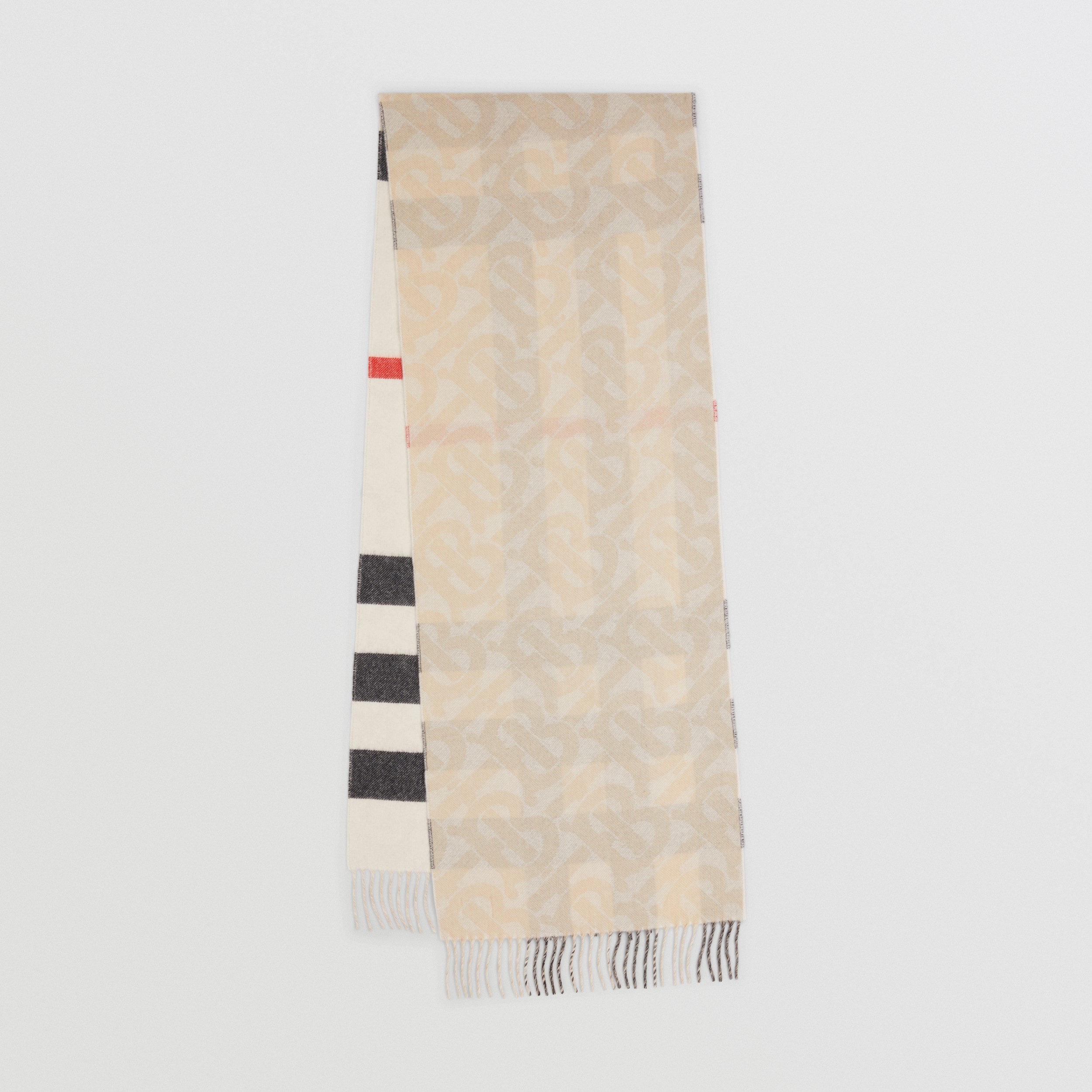 Sciarpa reversibile in cashmere con motivo tartan e monogramma (Bianco Naturale) | Sito ufficiale Burberry® - 1