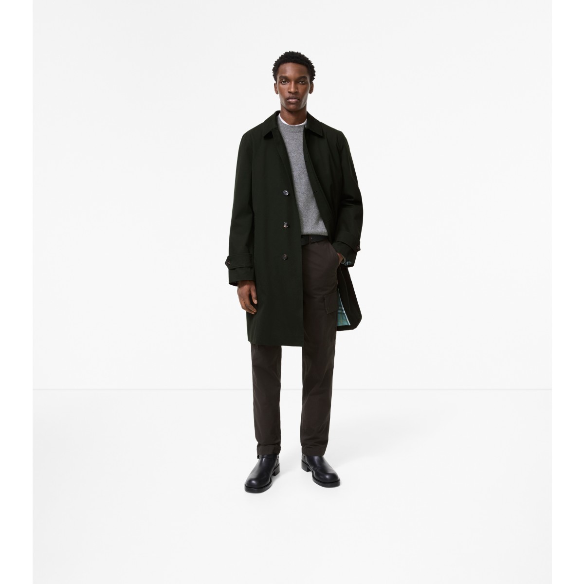  Check Long Gabardine Car Coat with Warmer