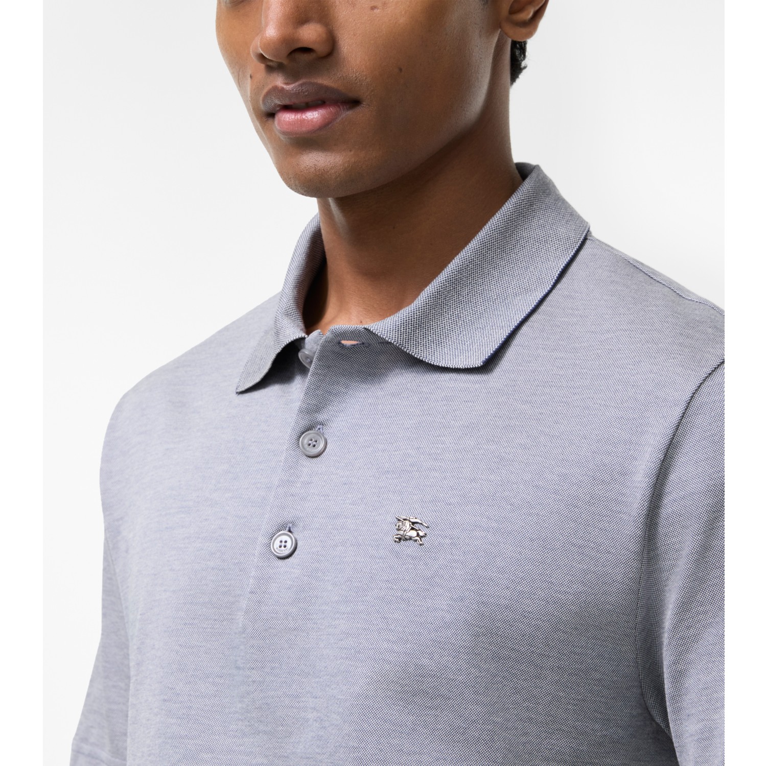Metal Knight Cotton Polo Shirt in Earl grey melange - Men | Burberry® Official