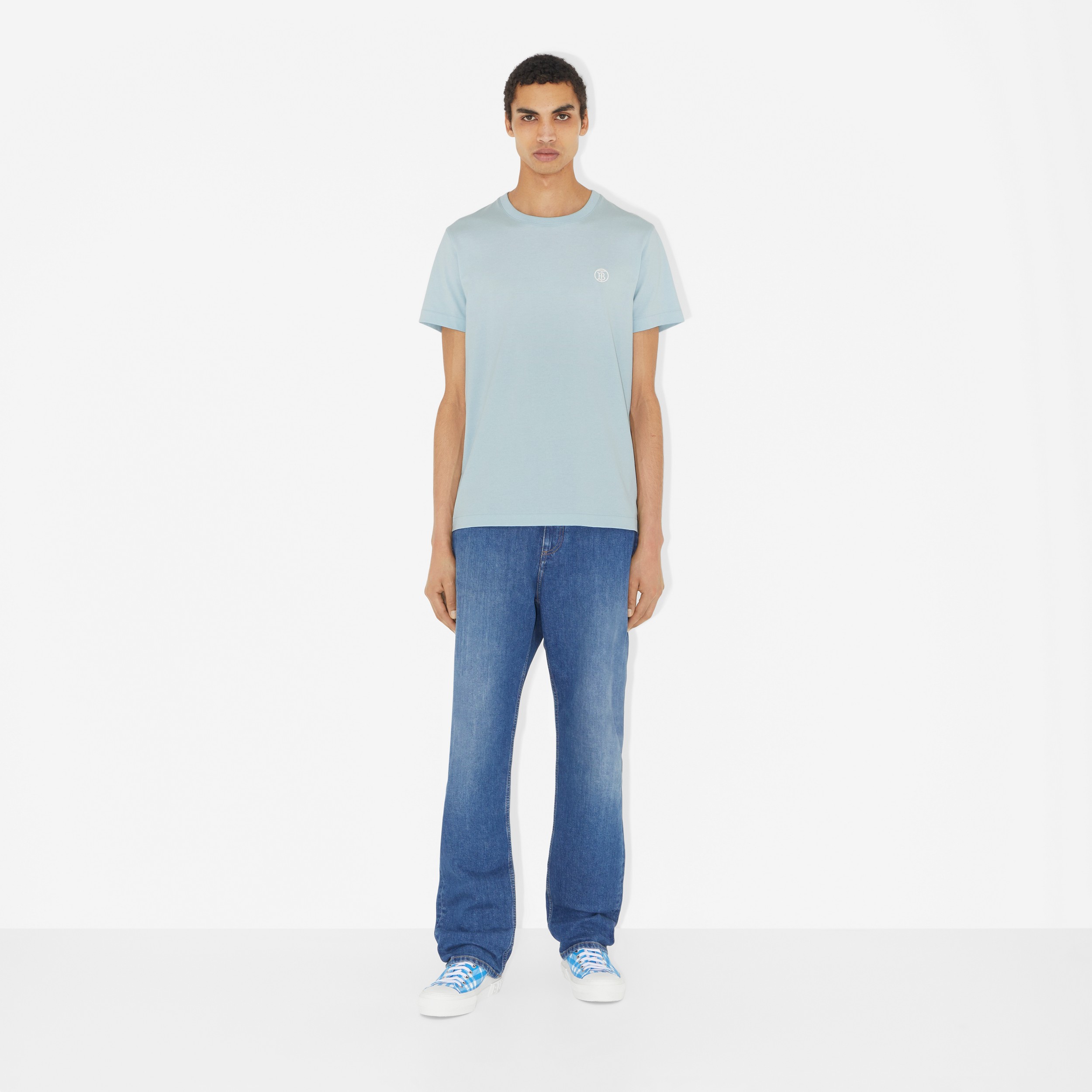 Monogram Motif Cotton T-shirt in Duck Egg Blue - Men | Burberry® Official - 2