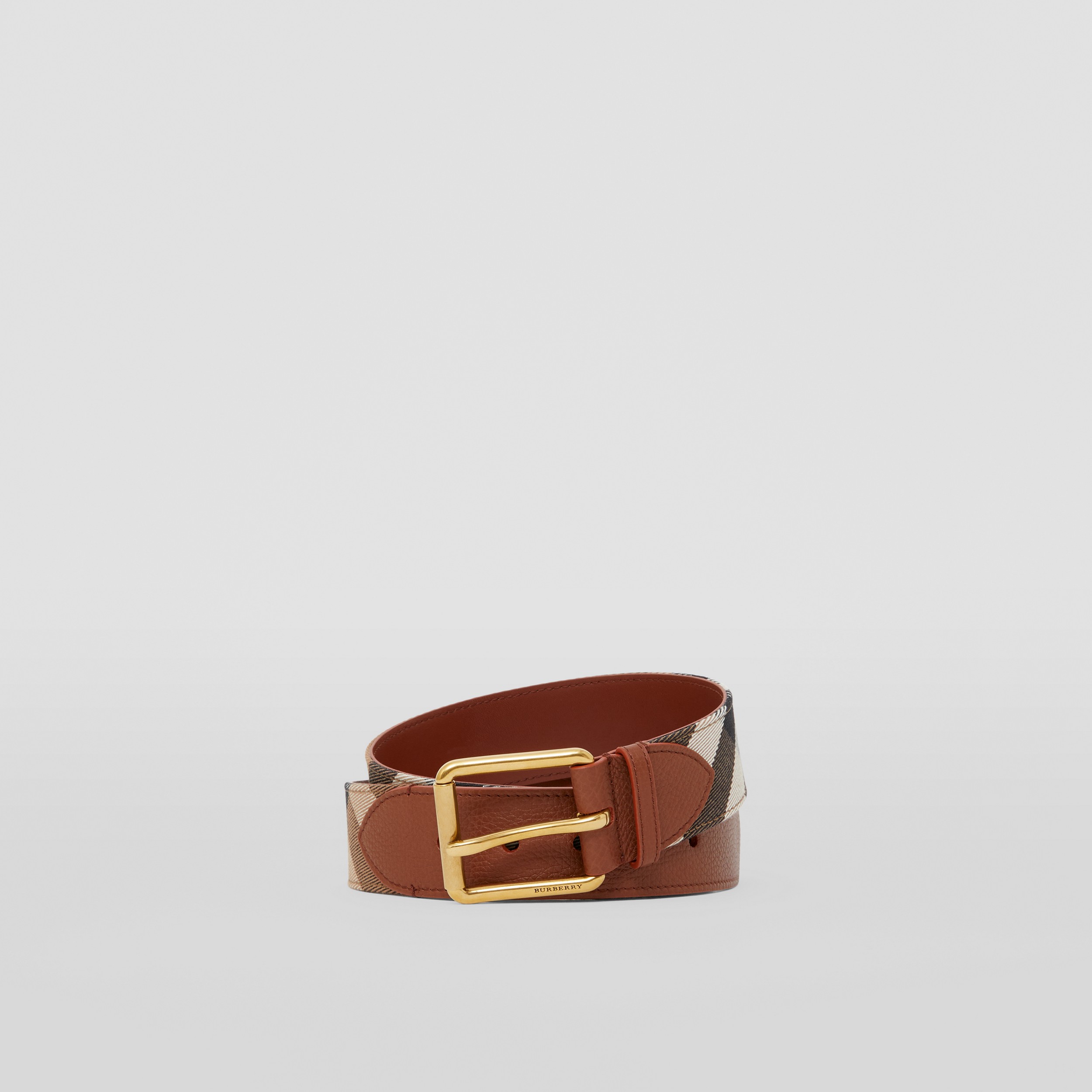 House Check Cotton and Grainy Leather Belt in Tan - Men | Burberry® Official - 1