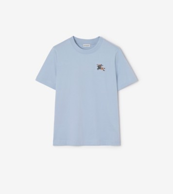 Knight Check Cotton T-shirt in Sunbleached blue - Women | Burberry® Official